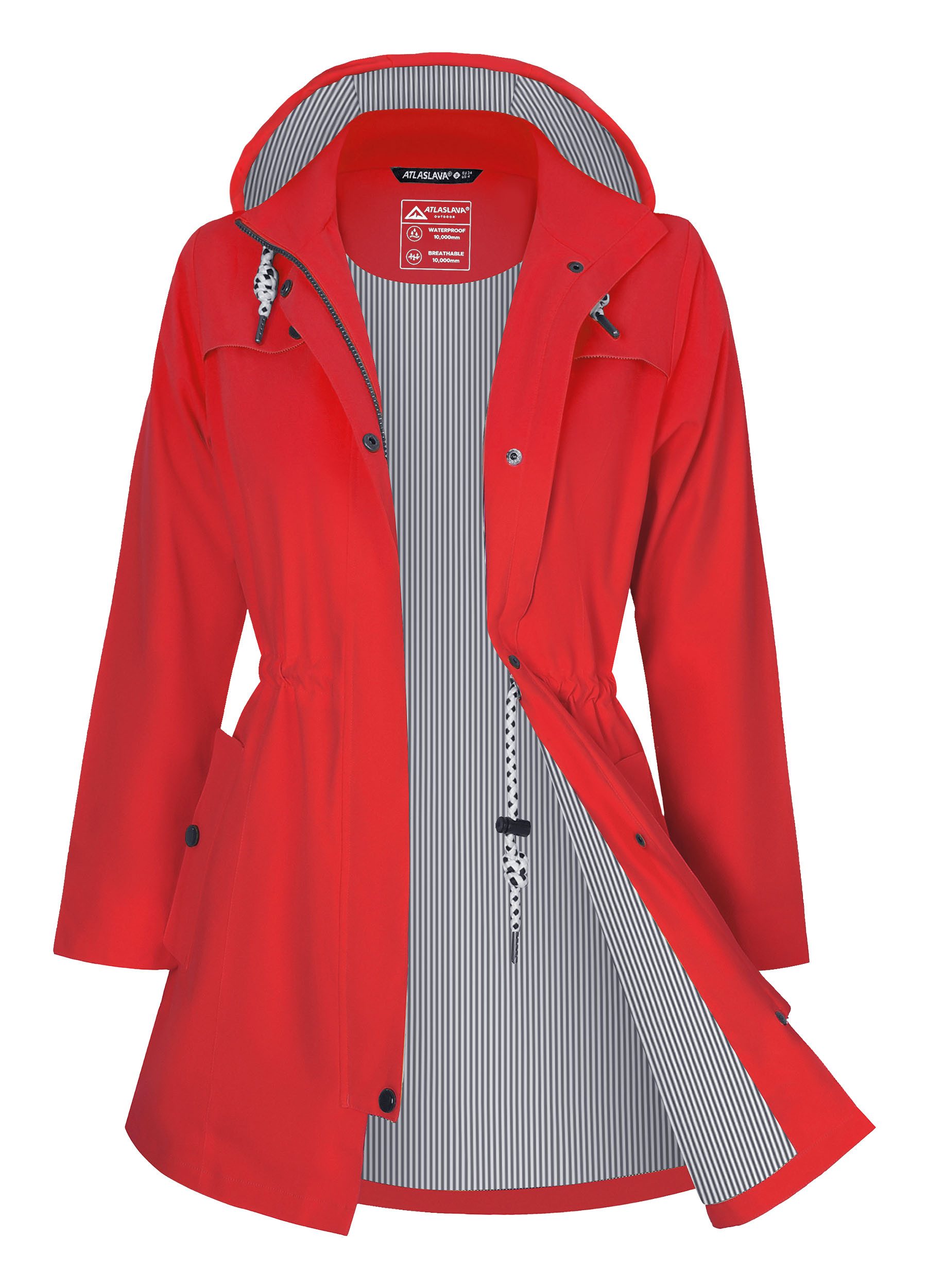 ATLASLAVA Regenjacke Damen Lang – Wasserdicht & Atmungsaktiv mit Kapuze (1-St) Übergangsjacke für Outdoor