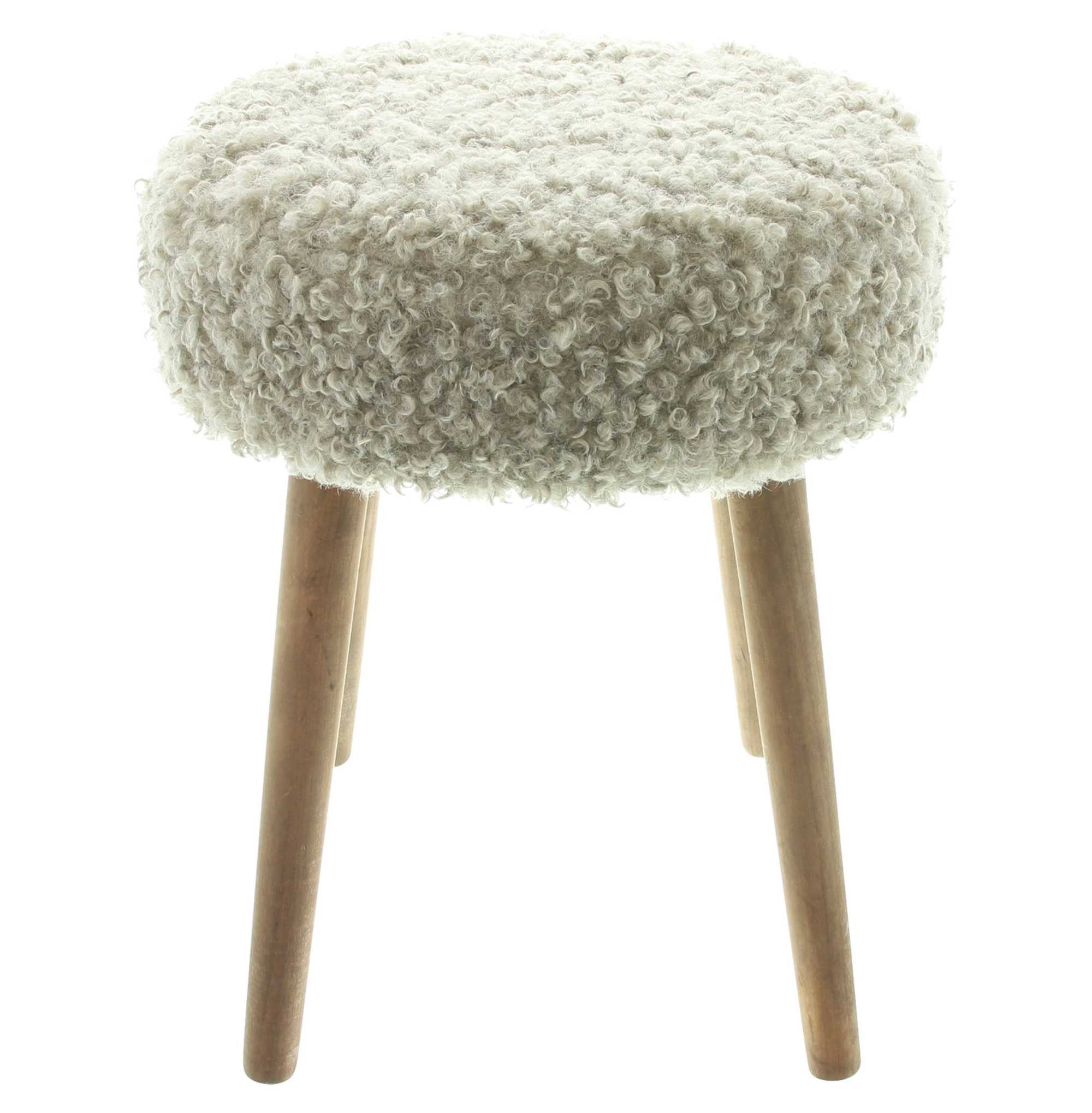 Dekoleidenschaft Polsterhocker "Schaffell" Holz & Kunstfell Ø 35 x 45 cm, H günstig online kaufen