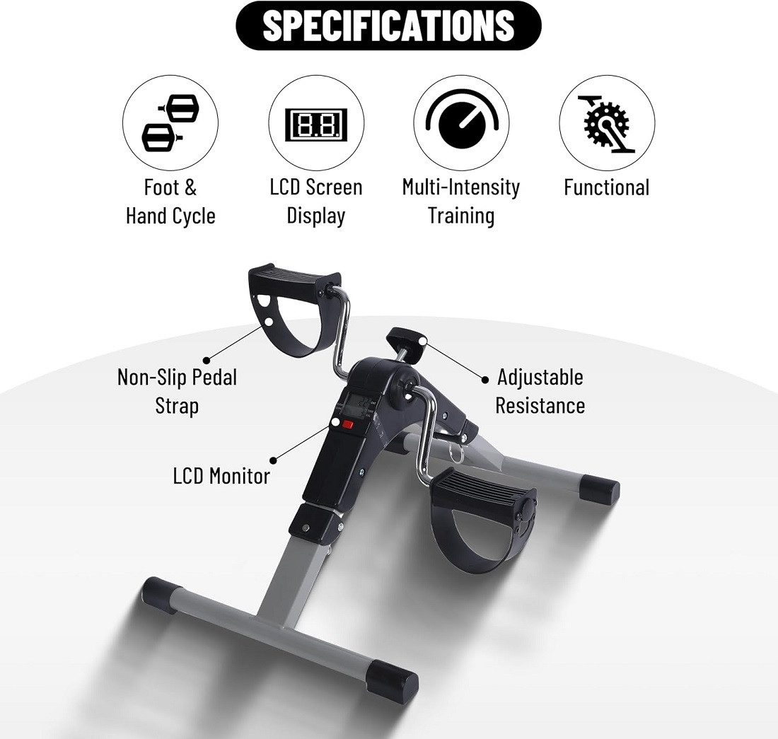 Endless Multitrainer Folding Pedal Exerciser with LCD, Monitor Under Desk Heimtrainer, (Das Paket enthält 1 klappbaren Pedaltrainer, Material: Legierter Stahl), Klappbares Pedal, Arm- und Bein-Übungspeddler, platzsparendes Design