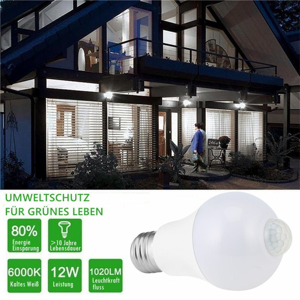 mit LED Haustür LED-Lampe für Treppen,1/2/4 Bewegungssensor Garage oyajia Stück E27 Sensor Lampe, Smarte Intelligente Automatische Lampe, Glühbirne 12W Balkon