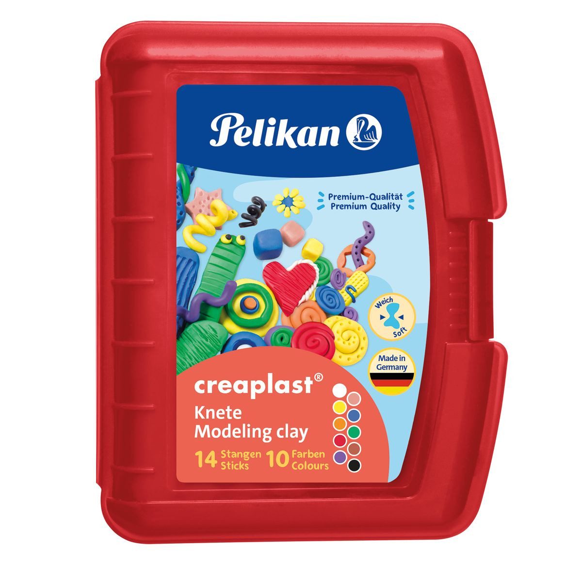 HAMELIN PAPERBRANDS Freizeittasche Pelikan Kinderknete creaplast 10 Farben rot 240g Kunststoffbox