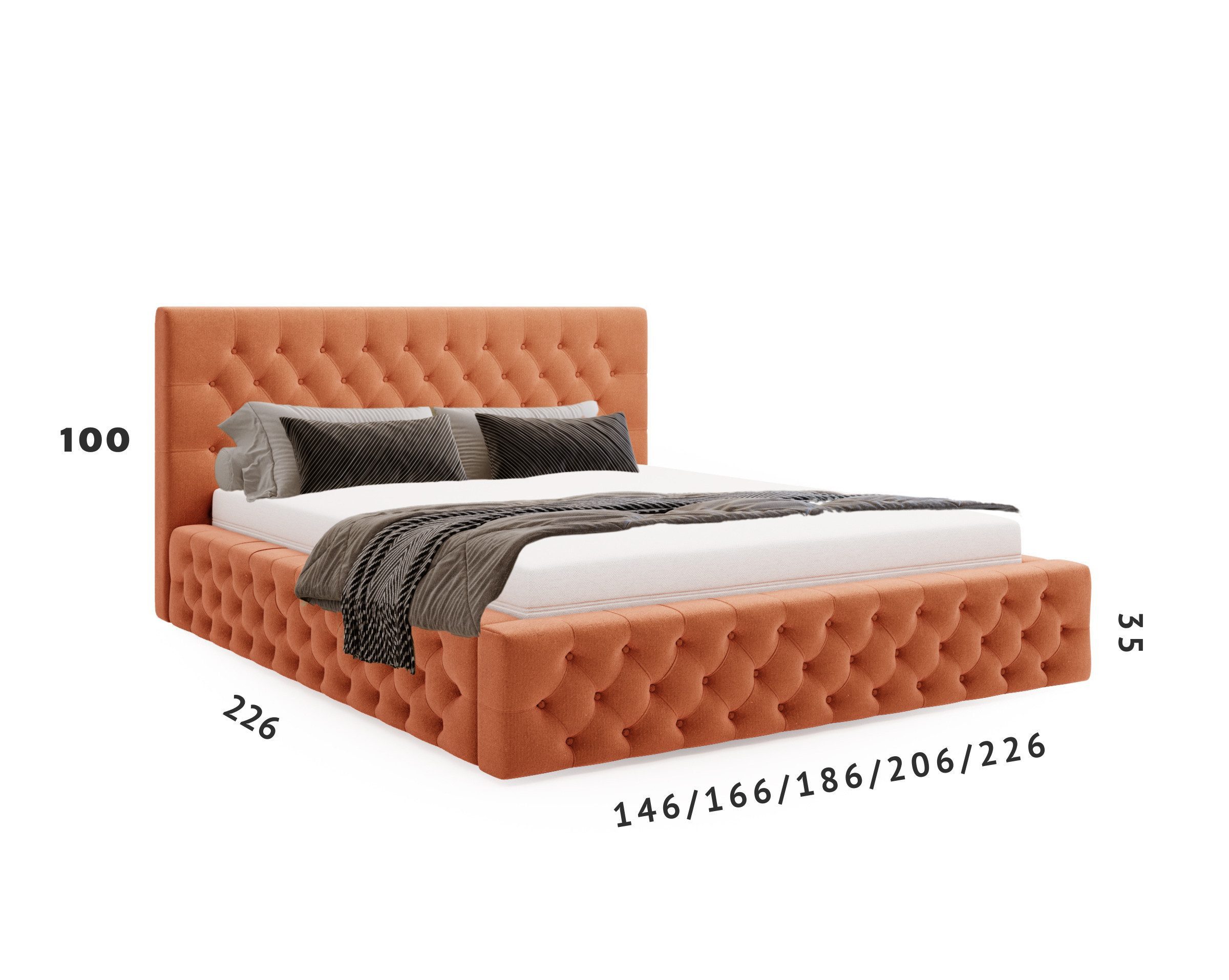 Goldstoff Stauraumbett Samtbezug - Polsterbett mit gesteppter Rückenlehne (Bett mit großen gepolstertem Kopfteil, mit Bettkasten zum aufklappen, Polsterbett), mit gepolstertem Kopfteil, Doppelbett- verfügbar 140x200 160x200 180x200 200x200cm), Verfügbar in 4 Größen - Chesterfield Stil – Modern & Elegant