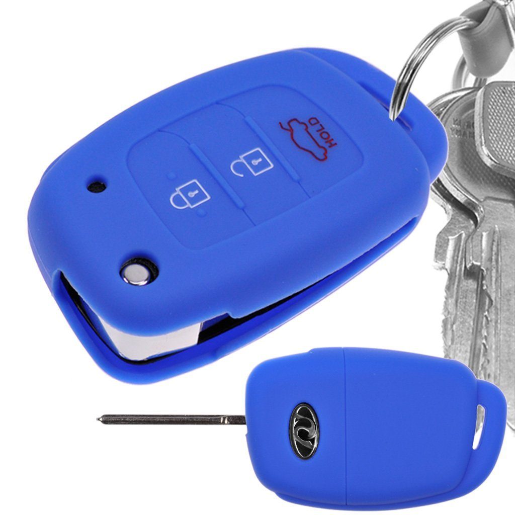 mt-key Schlüsseltasche Autoschlüssel Softcase Silikon Schutzhülle Blau, für Hyundai i10 i20 Elantra i40 Sonata ix25 ix35 Tucson 3 Tasten