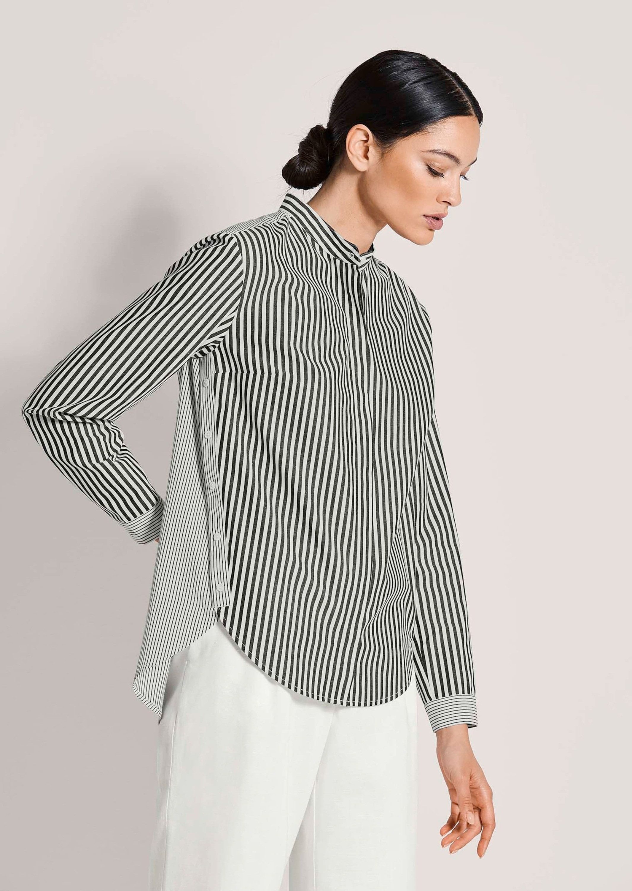 MADELEINE Langarmbluse Blusenshirt mit Knopfdetails Baumwollbluse mit Stehk günstig online kaufen