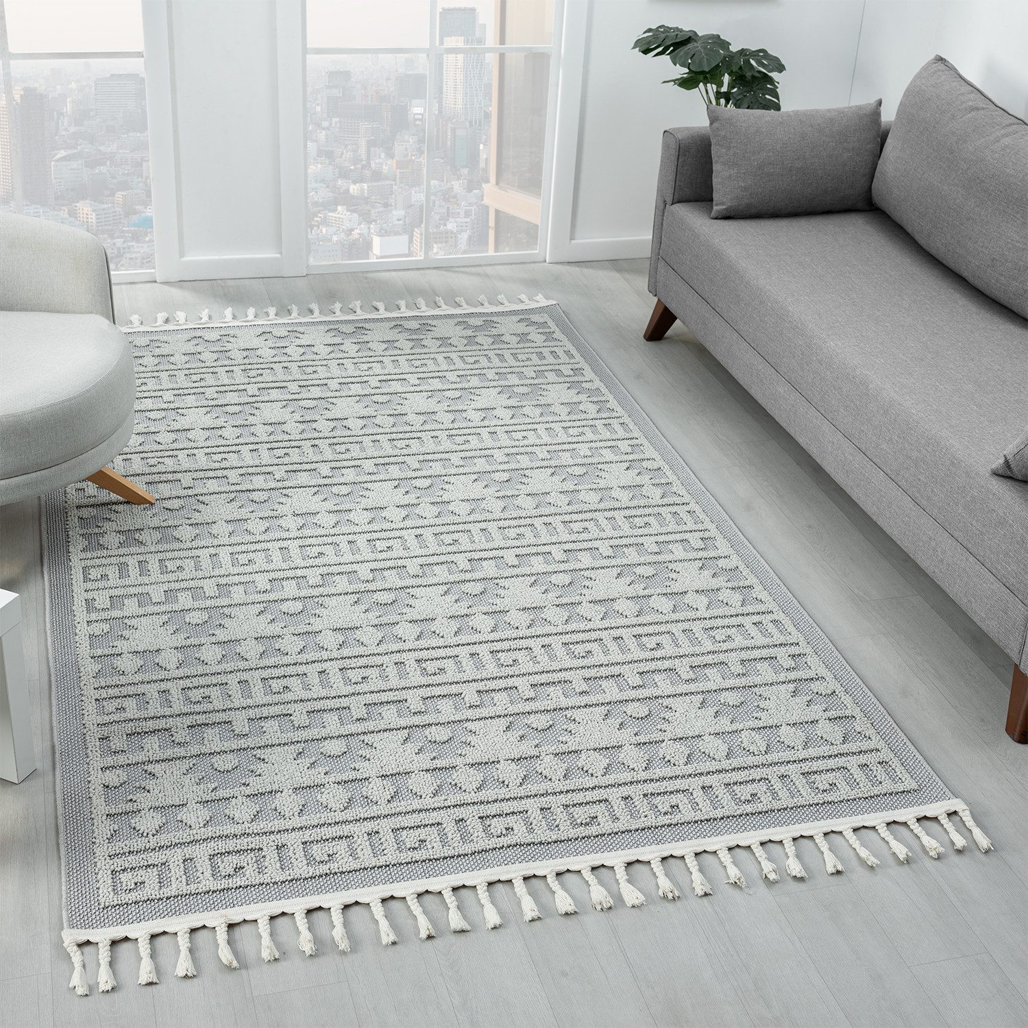 Vimoda Teppich Wohnzimmer Boho Skandi Frisé-Teppich, Rechteck, In & Outdoor günstig online kaufen