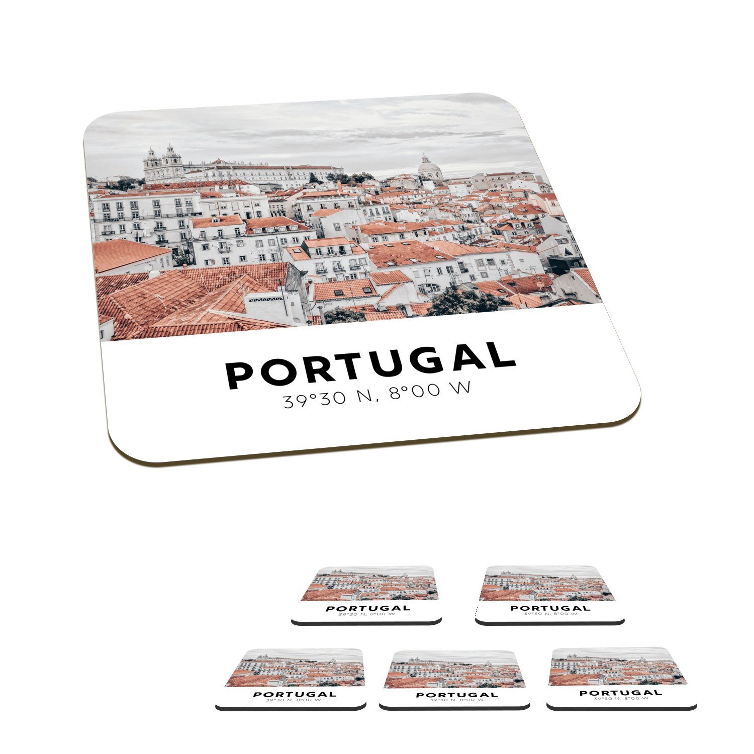 MuchoWow Glasuntersetzer Portugal - Lissabon - Häuser, Zubehör für Gläser, 6-tlg., Glasuntersetzer, Tischuntersetzer, Korkuntersetzer, Untersetzer, Tasse
