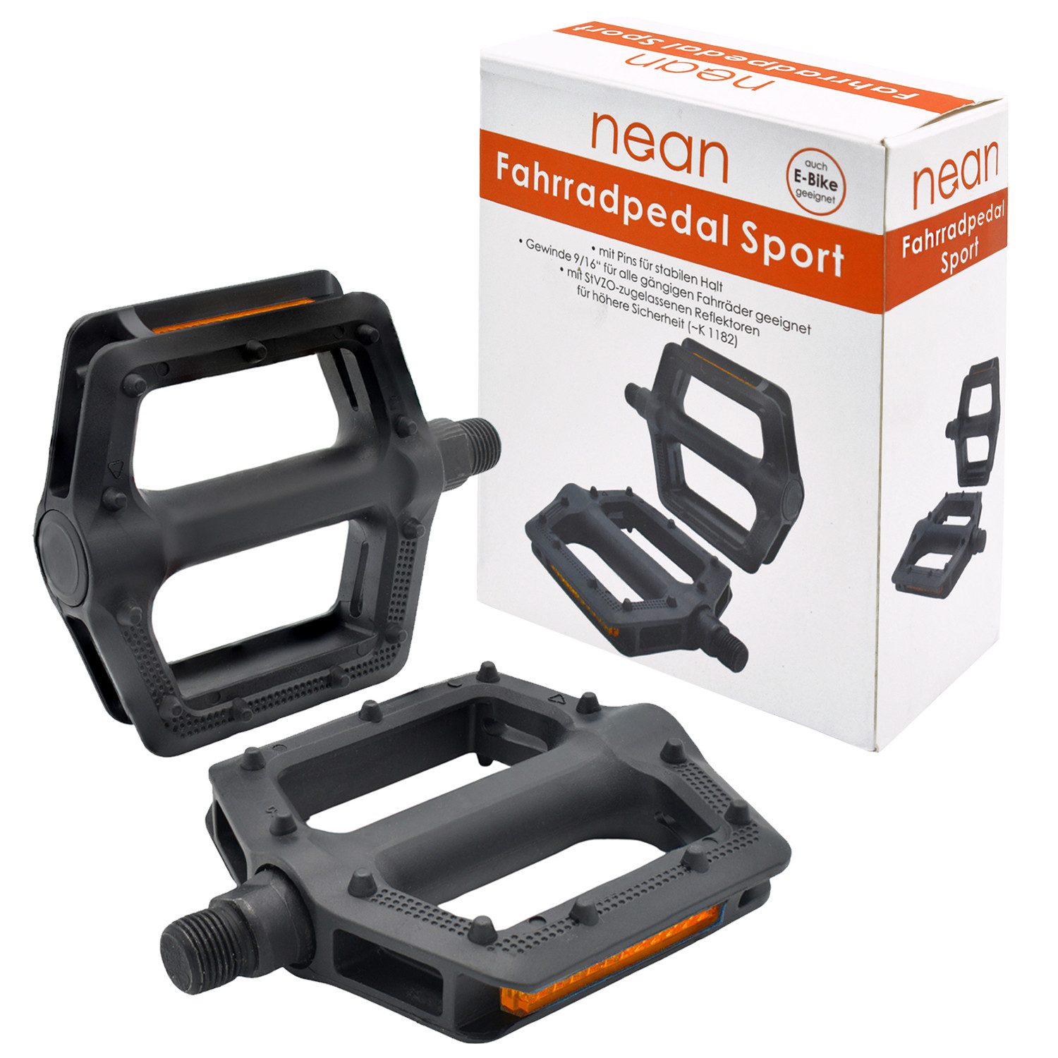 nean Fahrradpedale Fahrradpedale Pedale Sport (mit Reflektor, StVZO-Zugelassen, 9/16", 2er-Set)