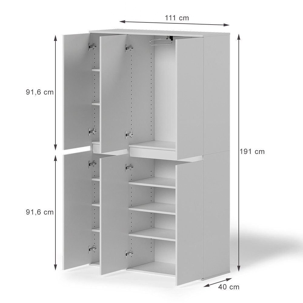 Vicco Kleiderschrank Claus, Weiß, 111 x 191.5 cm mit 6 Türen (1-St)