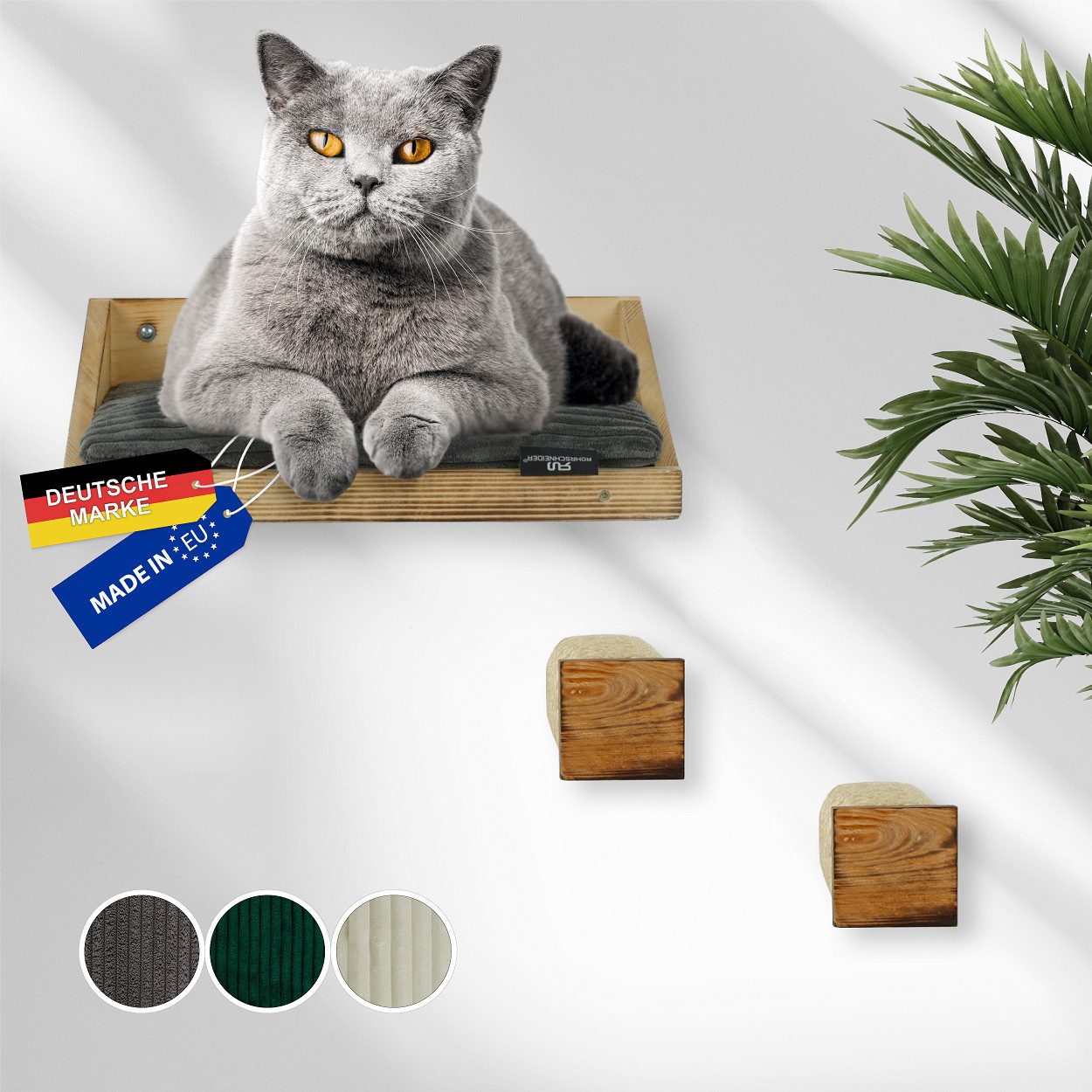 Rohrschneider Katzen-Kletterwand Katzenwandelemente 3-tlg geflammtes Holz Katzenbett Wand