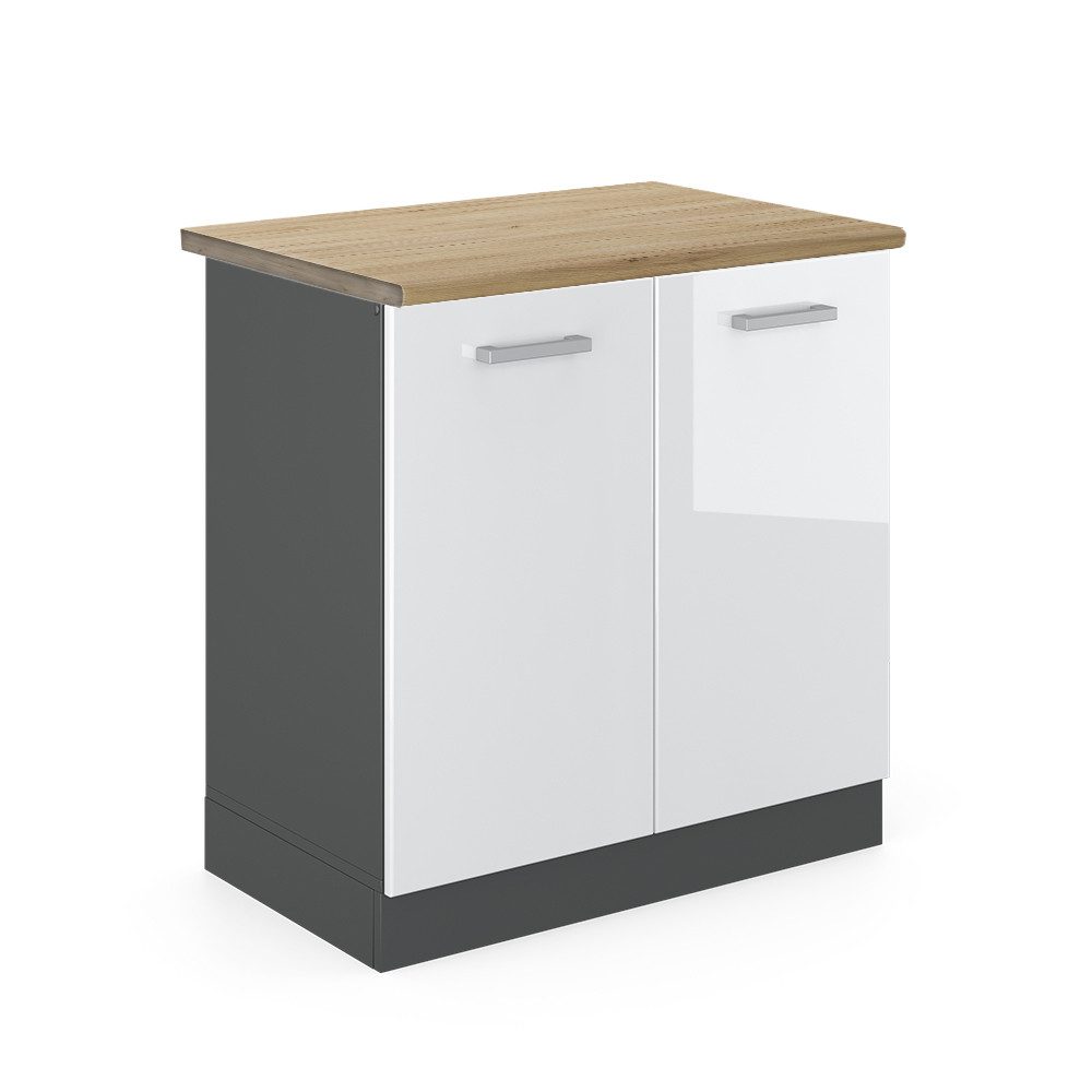 Vicco Spülenunterschrank R-Line Weiß Hochglanz/Anthrazit 80 cm AP Eiche günstig online kaufen