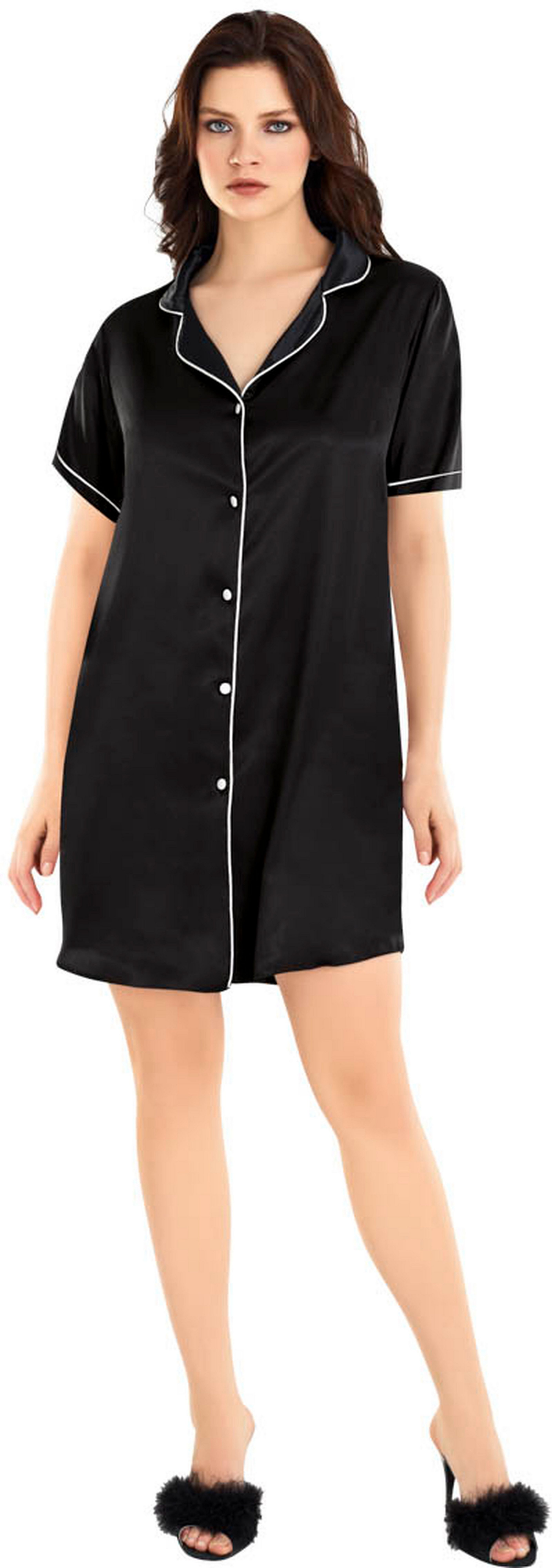 Nachthemd Satin-Nachthemd Tunika mit Zierborte günstig online kaufen