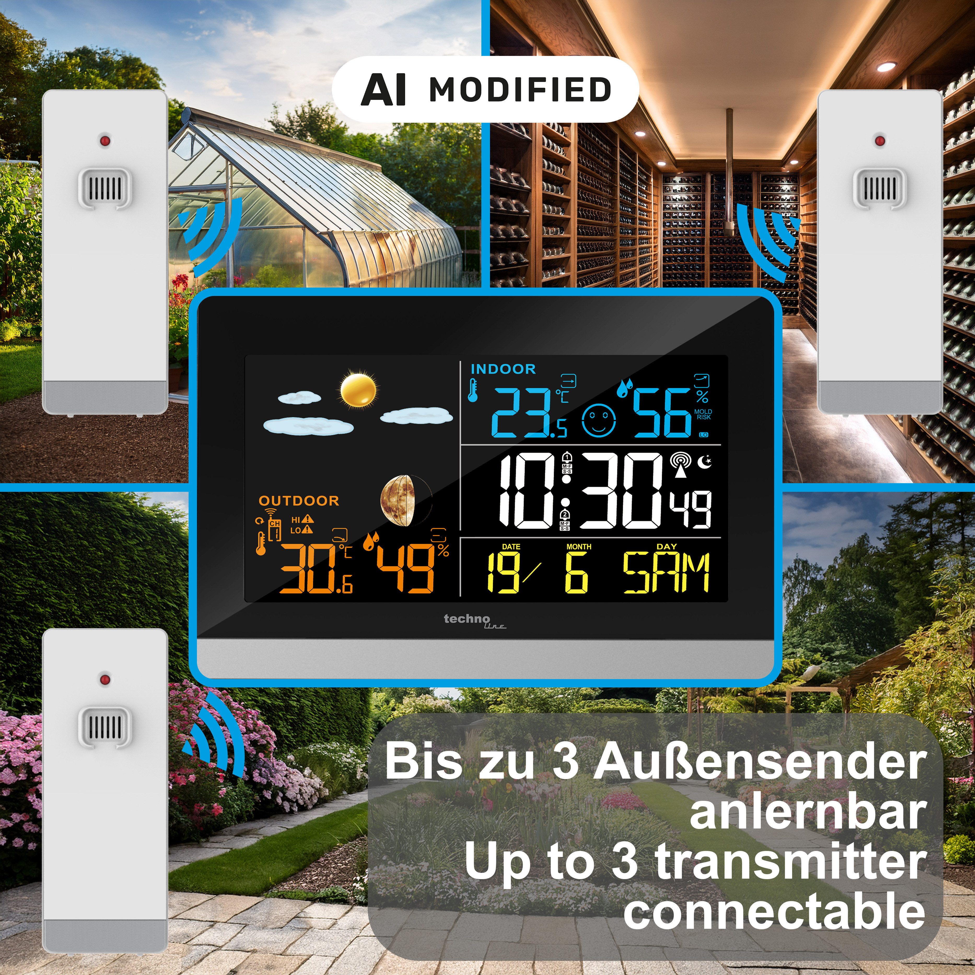 technoline WS 6455 Wetterstation (inklusive Außensender, Wetterstation mit farbiger LCD-Anzeige)