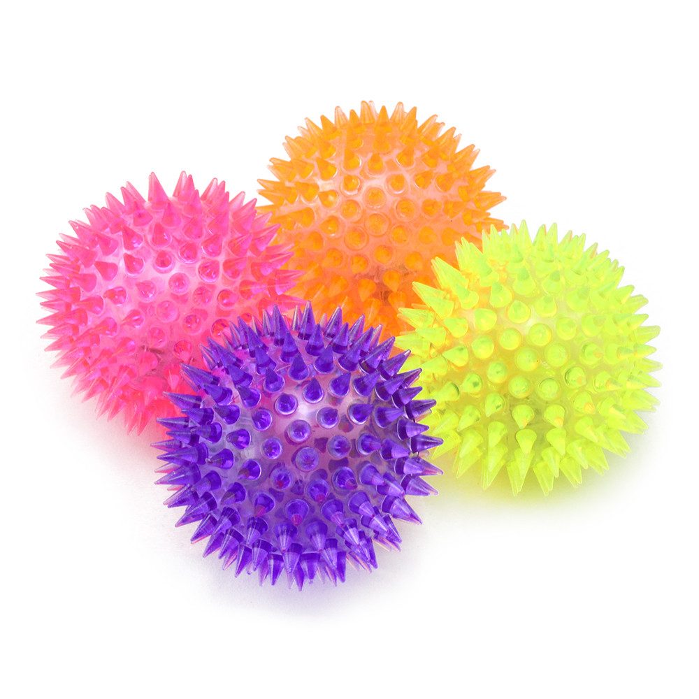 com-four Squashball Blink-Igelball mit LED Licht, Spielball (4-St), Mitgebsel für Kindergeburtstag, Gummiball Spielzeug