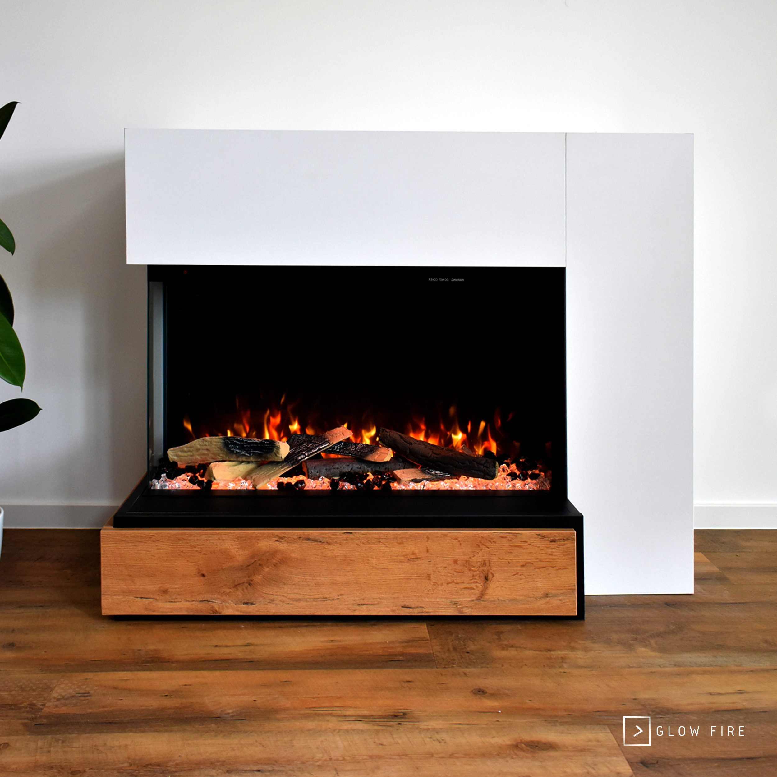 GLOW FIRE Elektrokamin Einstein E-Motion 3D, Elektrischer Kamin mit 3D Feuer mit Heizung, täuschend echte Flamme mit Heizung, 3 Dekorationen