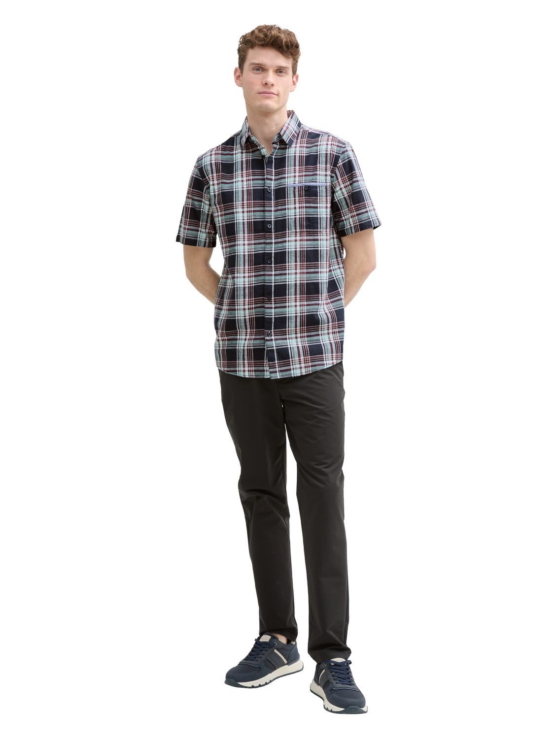 TOM TAILOR Kurzarmhemd CHECKED SLUBYARN SHIRT (1-tlg)