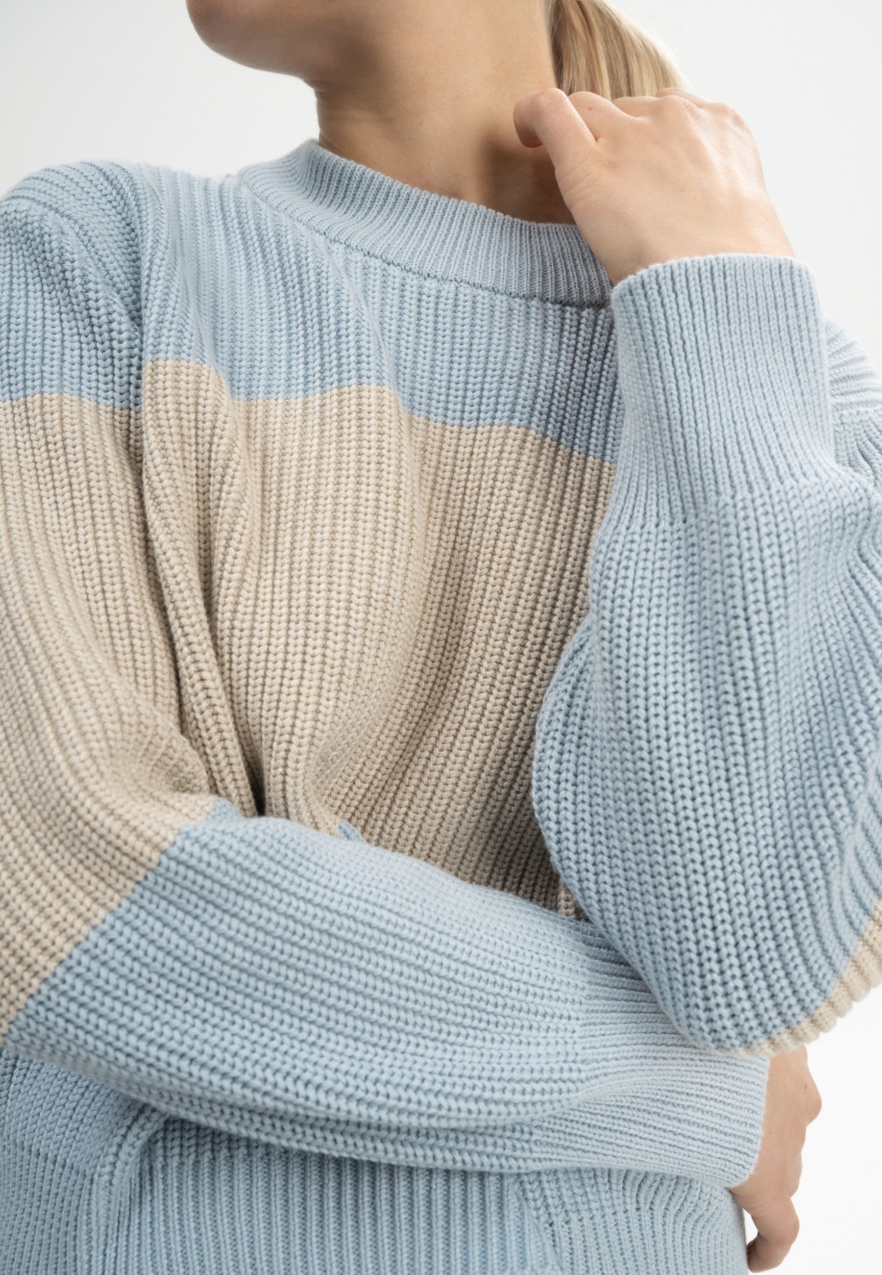 MELA Strickpullover Rippstrick Pullover Style ADAH STRIPES Gerippter Kragen, Saum und gerippte Bündchen