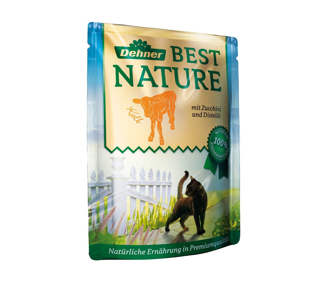 Dehner Best Nature Adult Multipack, 4 verschiedene Sorten, 8 x 85 g Beutel Ente, Nassfutter für: Katze, Nassfutter für Katzen, mit Kalb / Wild / Geflügel / Lachs / Kaninchen