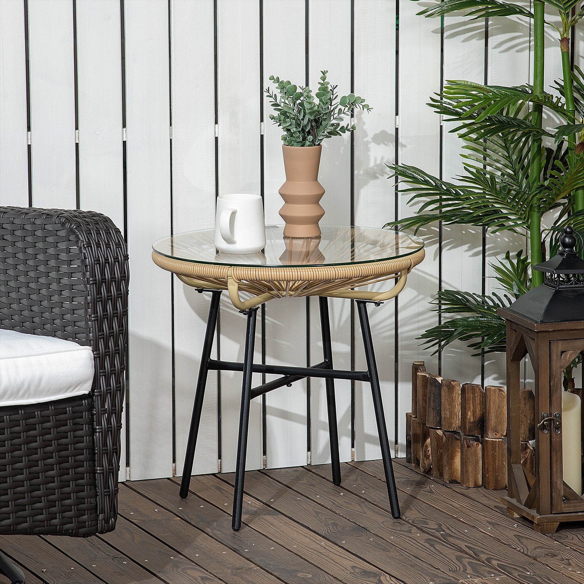 Outsunny Gartentisch Kaffeetisch mit Glastischplatte (Ratten günstig online kaufen