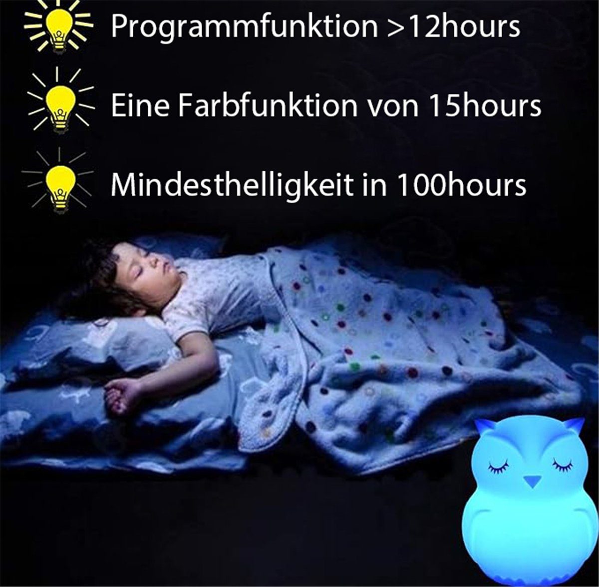 Farben Nachtlicht Kinder K&B Nachttischlampe LED Nachtlicht Schlaf Eule 9 Silikon