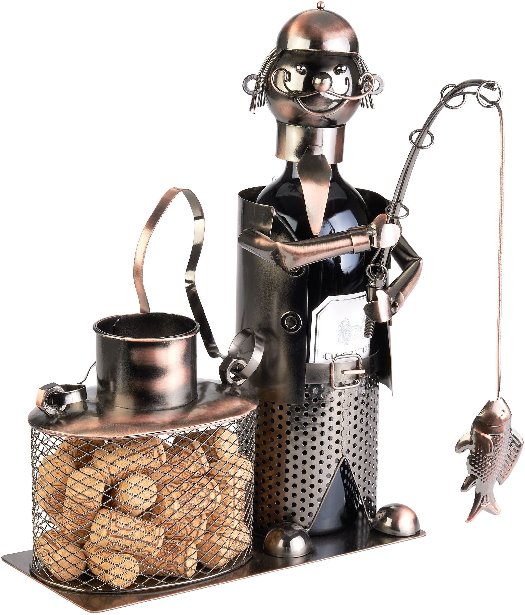 BRUBAKER Weinflaschenhalter Angler mit Fisch und Eimer für Korken Aufbewahr günstig online kaufen