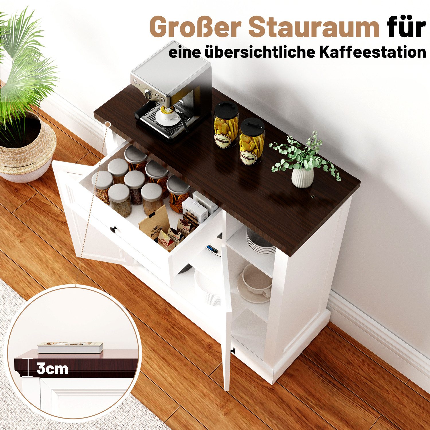 oyajia Badkommode Badezimmerschrank mit Schublade & verstellbaren Einlegeböden (Unterschrank Badschrank Badezimmermöbel, 75 x 30 x 80 cm) – Bild 4 von 5