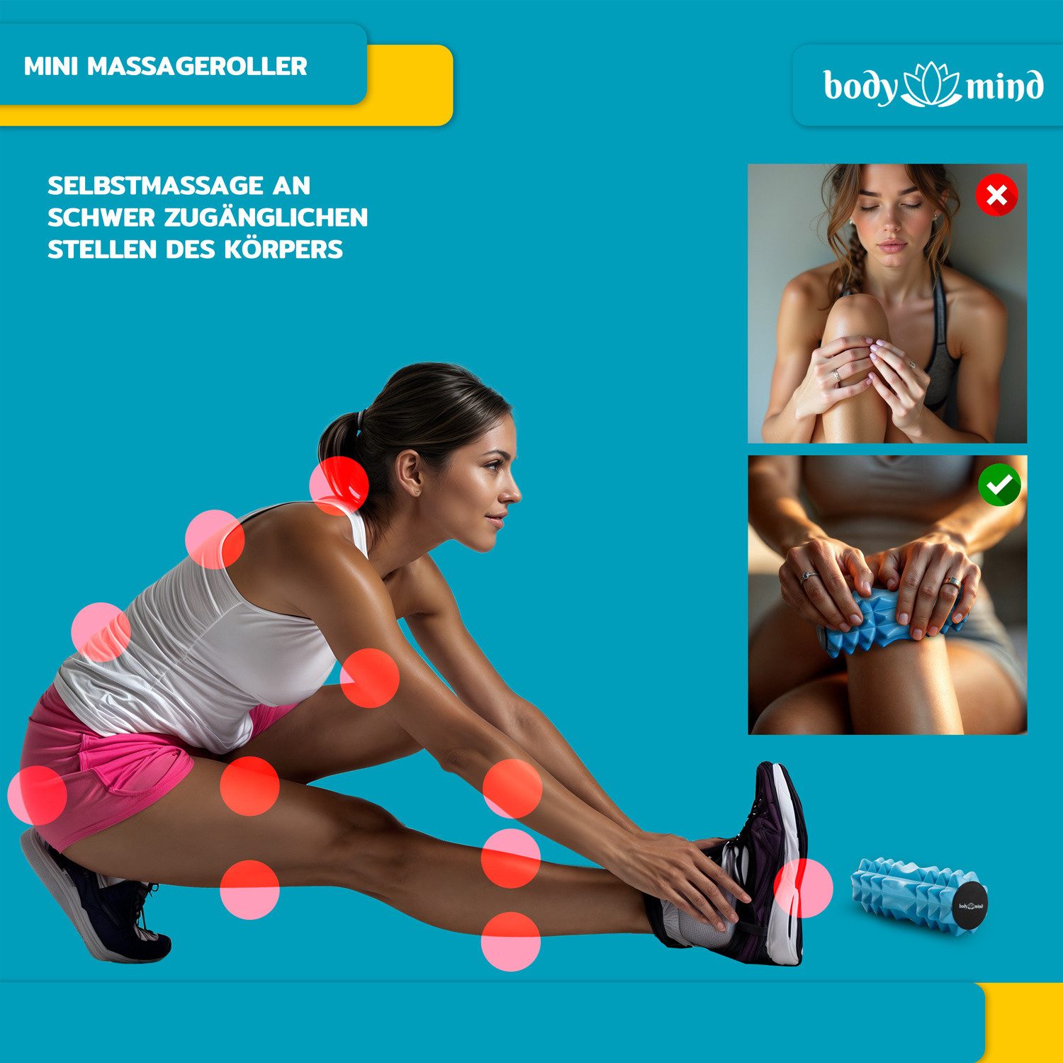 Body & Mind Faszienrolle BODY & MIND Faszienrolle kompakt 15x6 cm für Rücken, Beine & Füße, für gezieltes Faszientraining, Ideal für Füße, Rücken, Beine & weitere Muskelgruppen, 15 x 6 cm