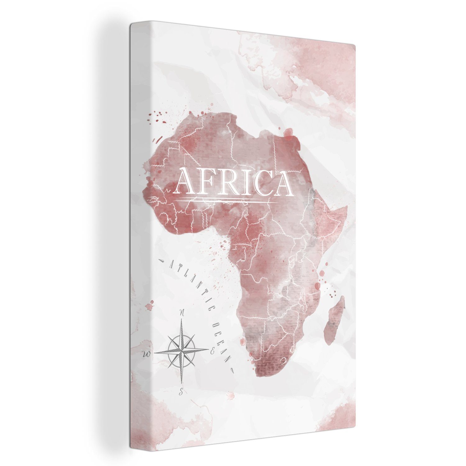 OneMillionCanvasses® Leinwandbild Karte - Afrika - Aquarell - Kompass, (1 St), Leinwandbild fertig bespannt inkl. Zackenaufhänger, Gemälde, 20x30 cm