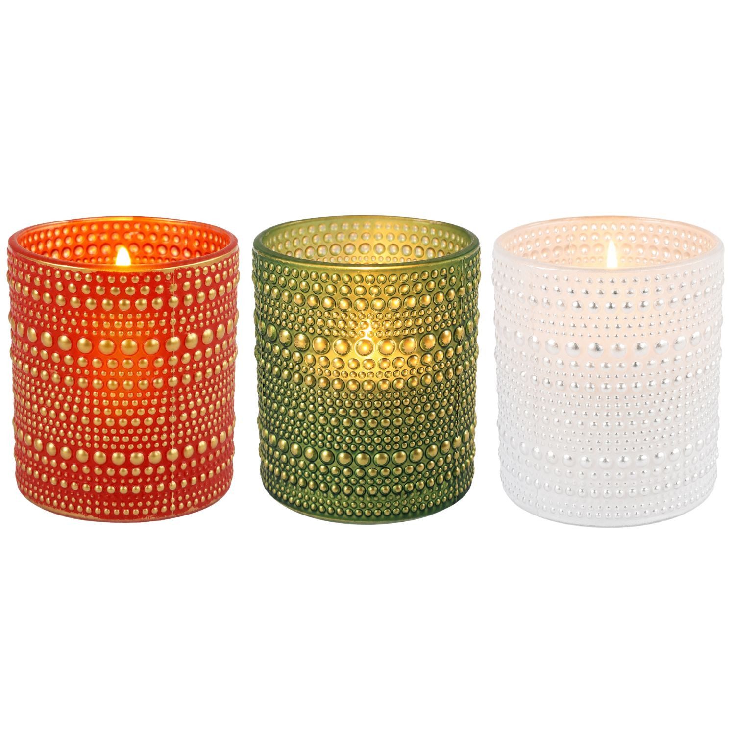 Marrakesch Orient & Mediterran Interior Windlicht Windlicht Nelle 3er Set klein Glas Weiß Rot Grün 10 cm Tischdeko edel (3 St), Handarbeit