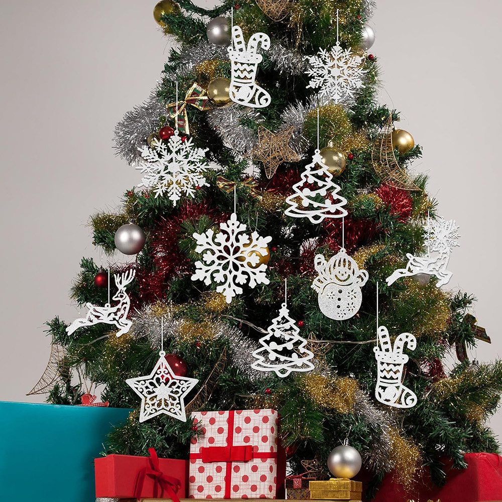 Coonoor Christbaumschmuck Schneeflocken-Ornamente, Weihnachtsbaum Ornamente für den Winter (42-tlg)