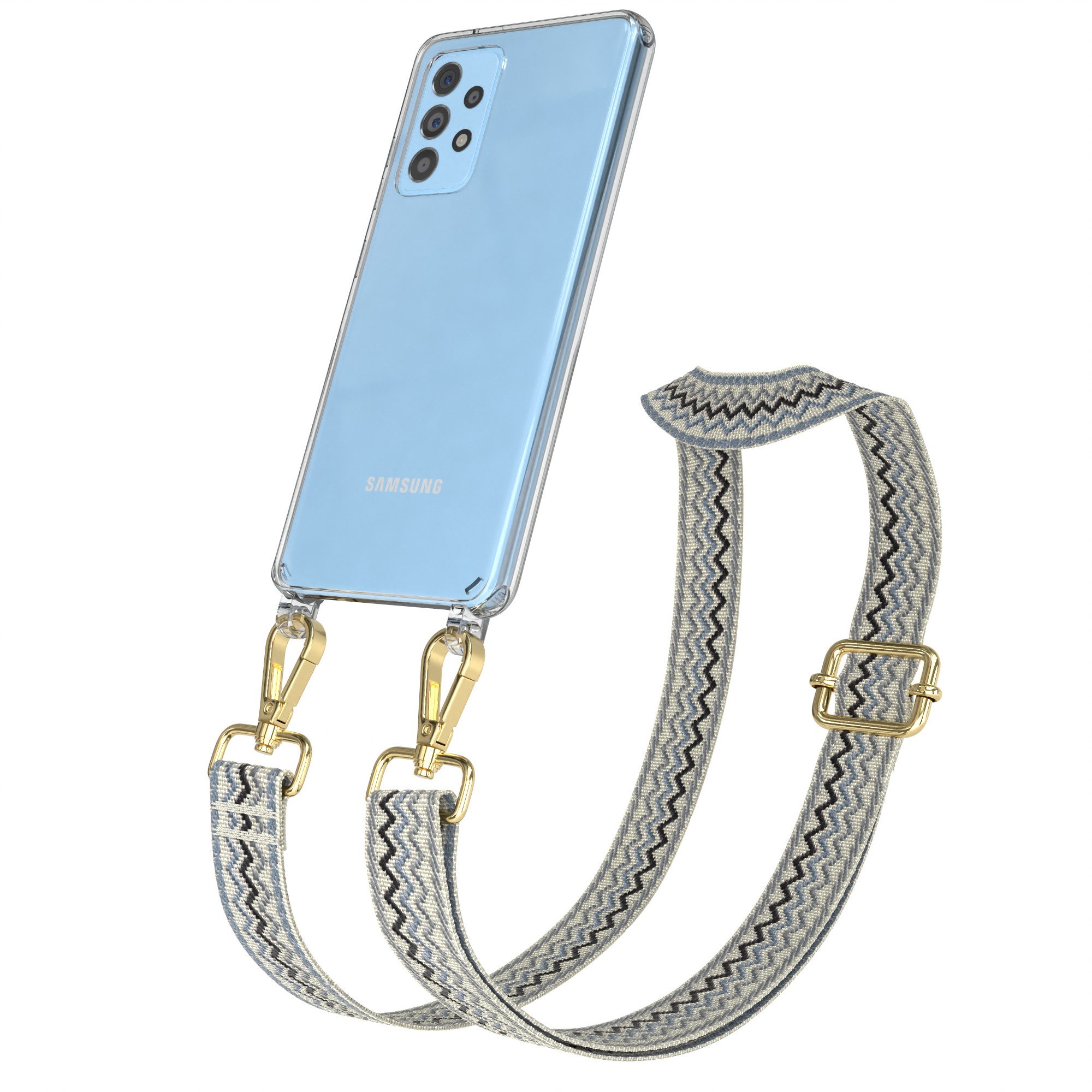EAZY CASE Handykette Boho Umhängeband für Galaxy A52 / A52 5G / A52s 5G 6,5 Zoll, Backcover Handyhülle zum Umhängen Ersatzkordel Handy Tasche Hellblau
