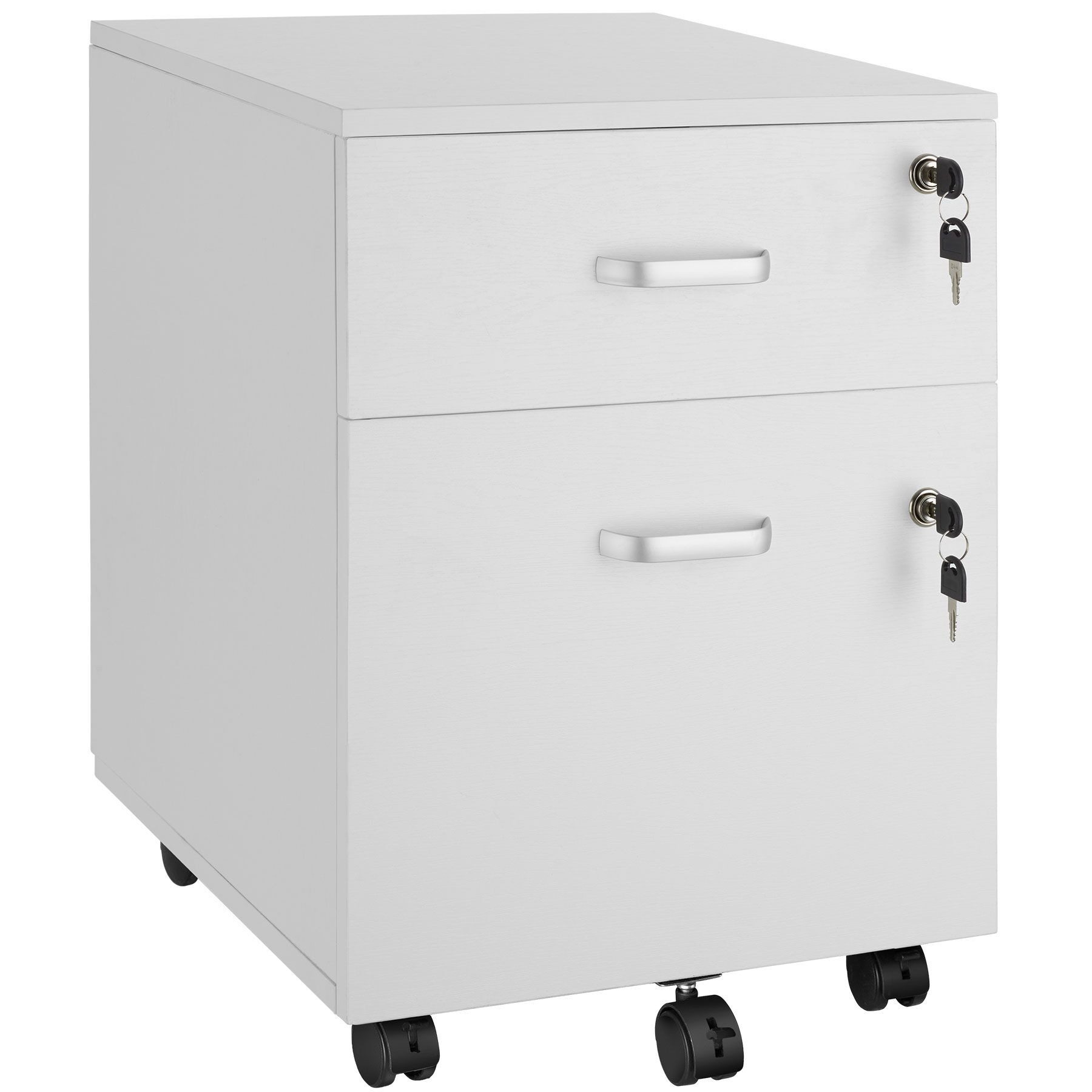 tectake Rollcontainer Schreibtischunterschrank, 40 x 44 x 54,5 cm, abschließbar, kratzfest, (Aktenschrank Vagur, in weiß), 2 A4-Schubladen, Ersatzschlüssel, 5 gebremste Lenkrollen, stabil