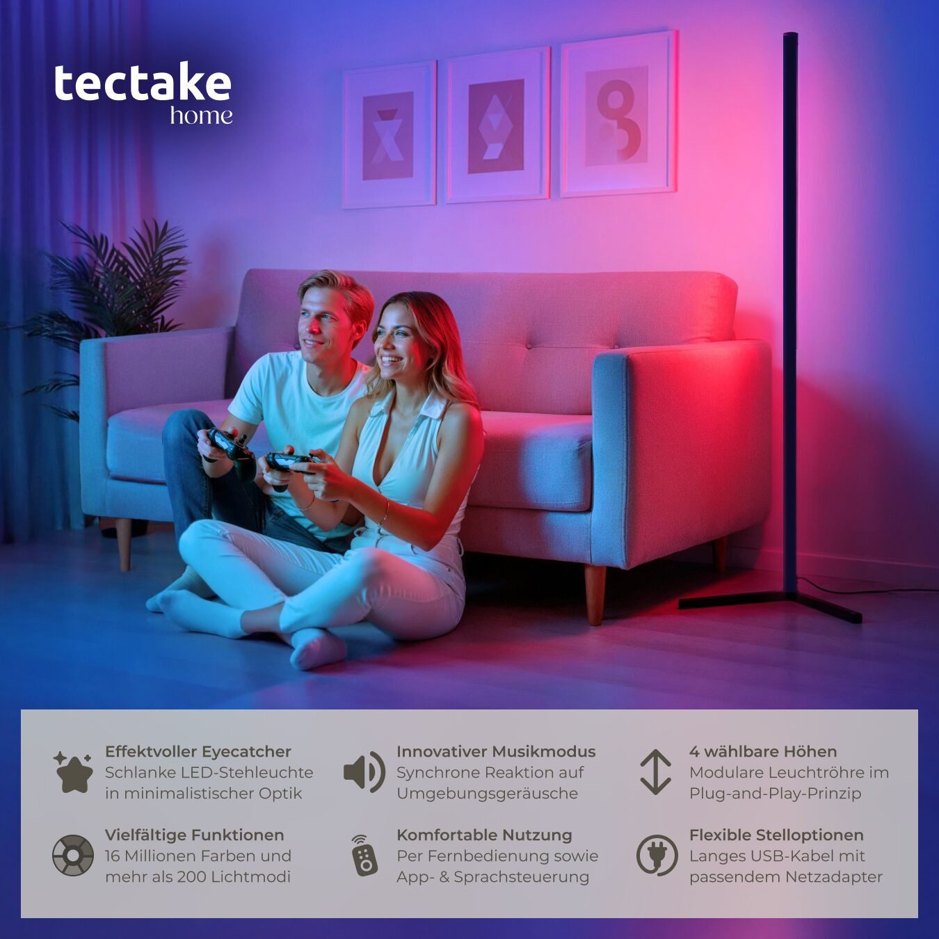 tectake Stehlampe LED-Stehlampe, LED, Schlanke LED-Stehlampe im modernen, m günstig online kaufen