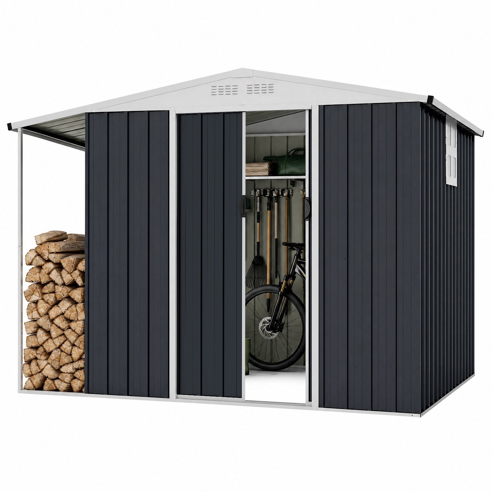 COSTWAY Gerätehaus Metall Geräteschuppen mit 2 Schiebetüren 244 x 194 x 181 cm