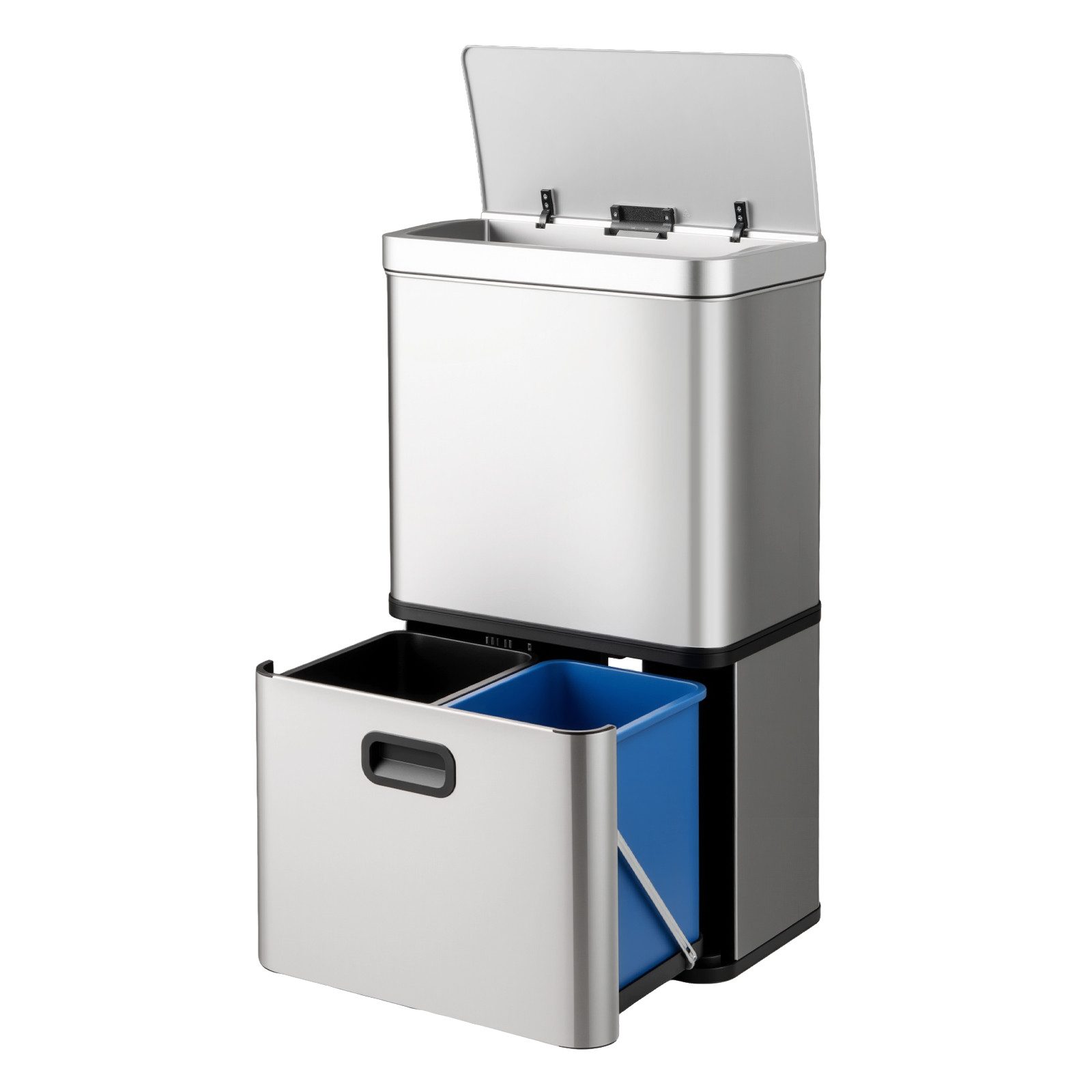 COSTWAY Mülleimer, 3 Fächer 2x10L+36L, mit Sensor & Softclose-Deckel Silber