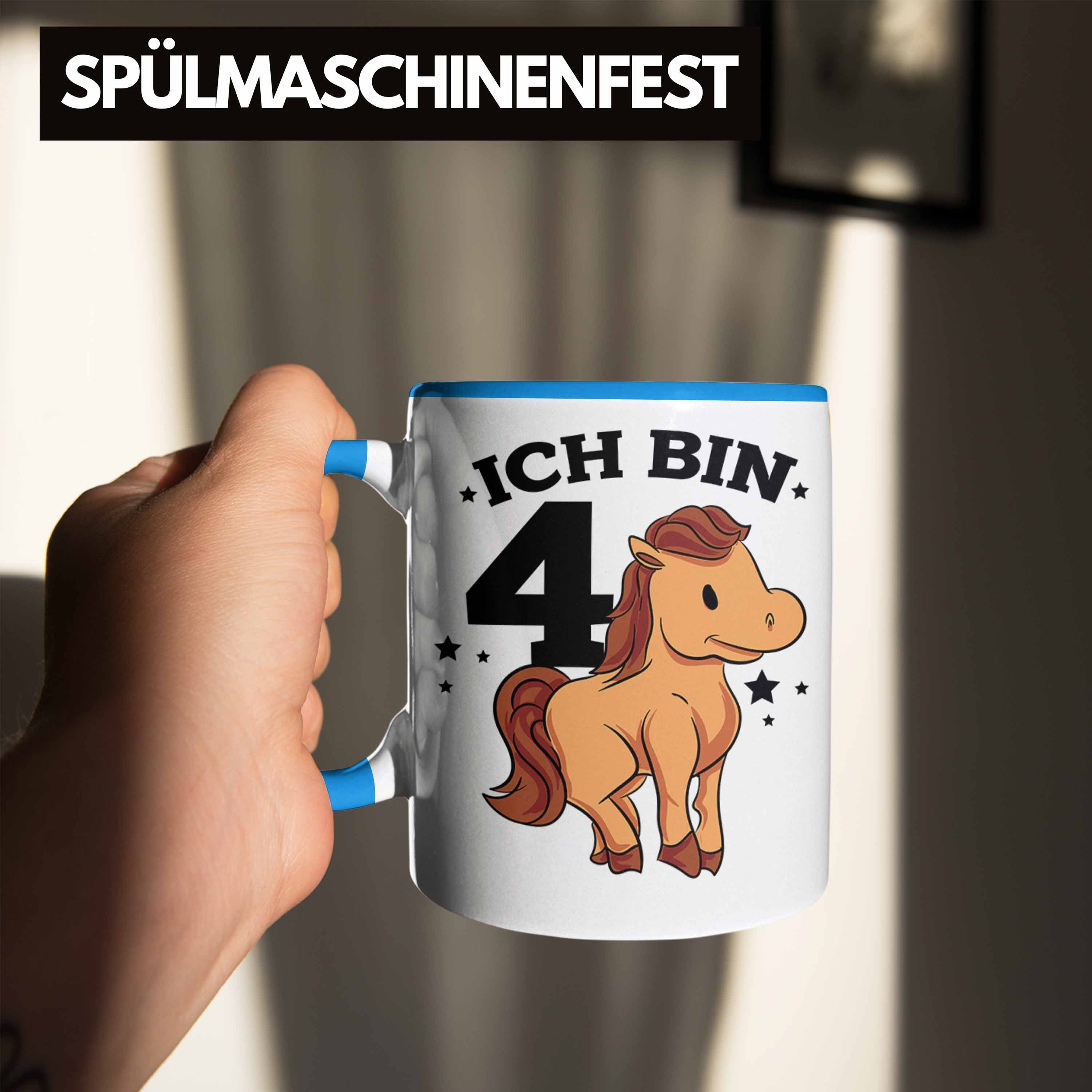 Tasse für Lustige Blau Tasse Trendation Pferde-Motiv Pferdefans Mädchen 4. Geburtstag Reiter