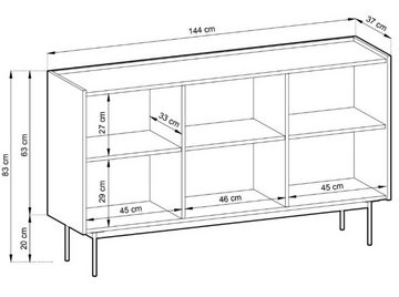 Compleo Kommode dreitürig, Tischplatte- Eiche Linea, Füße aus Metall (ZOTI), skandinavisches Design