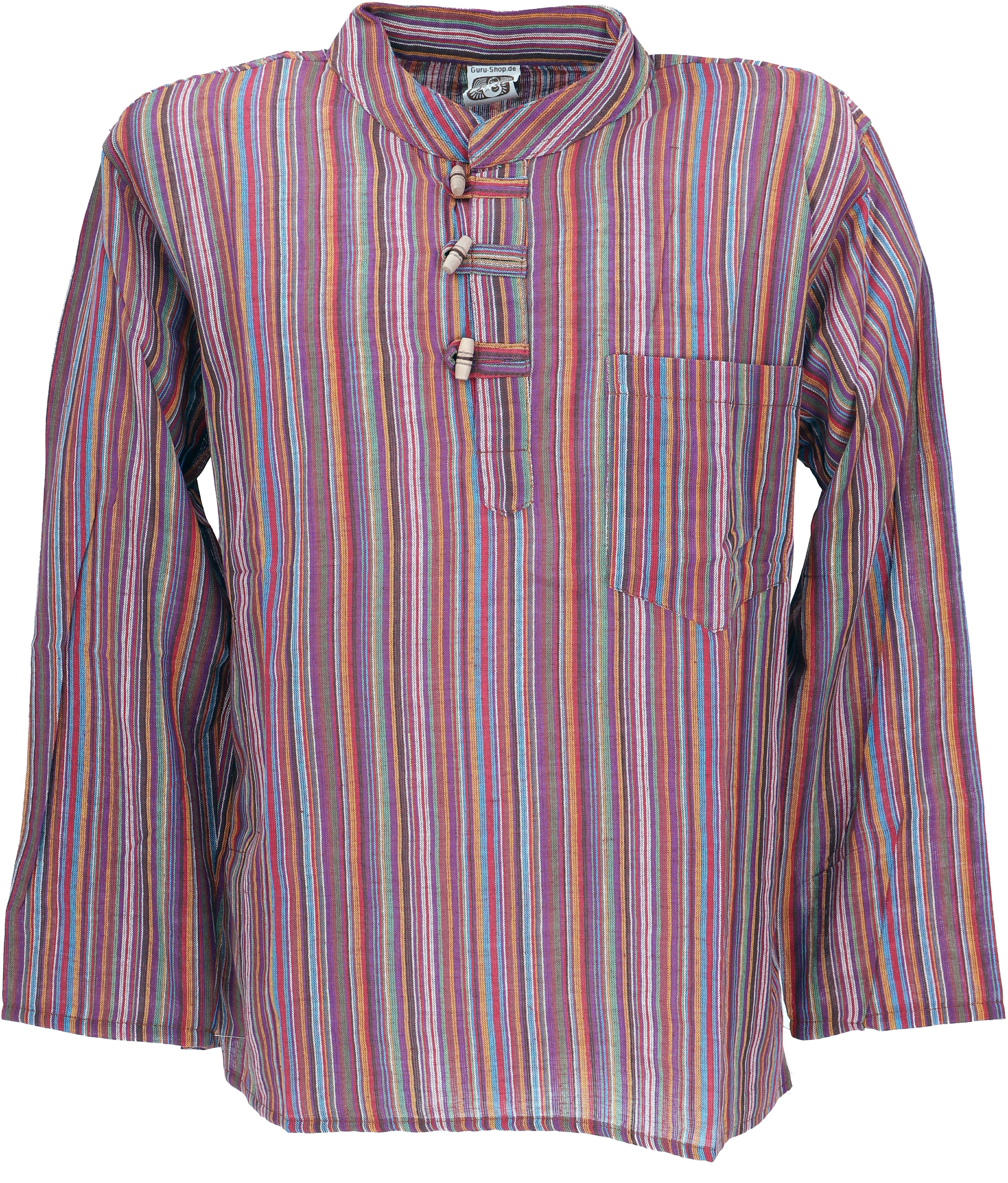 Guru-Shop Hemd & Shirt Nepal Fischerhemd, gestreiftes Goa Hippie Hemd,.. Retro, Ethno Style, alternative Bekleidung