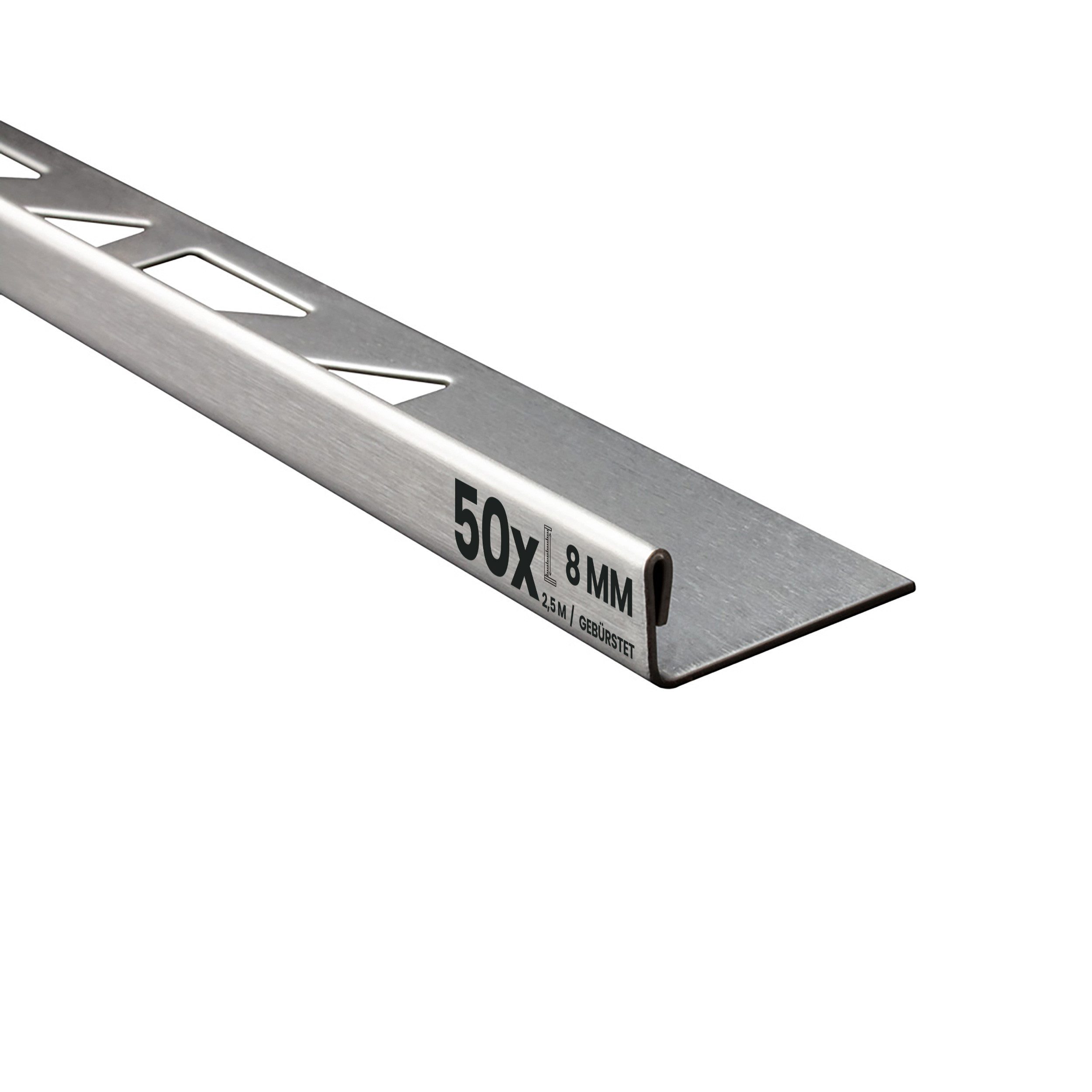 Abschlussprofil 50x L-Profil Fliesenprofil, Edelstahl, 250 cm, 8 mm, Gebürstet