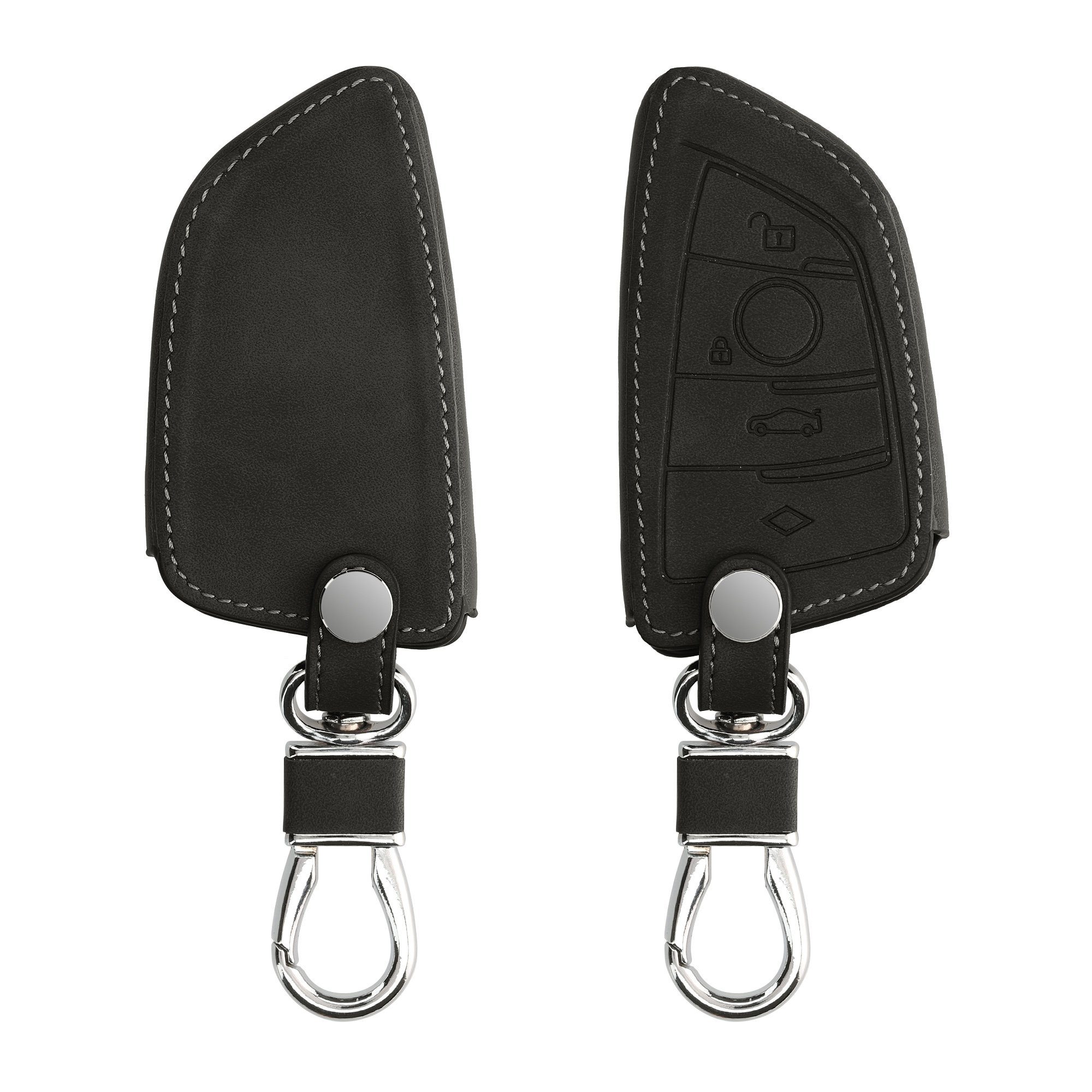 kwmobile Schlüsseltasche Autoschlüssel Hülle für BMW, Nubuklederoptik - Kunstleder Schutzhülle Schlüsselhülle Cover Dunkelgrau