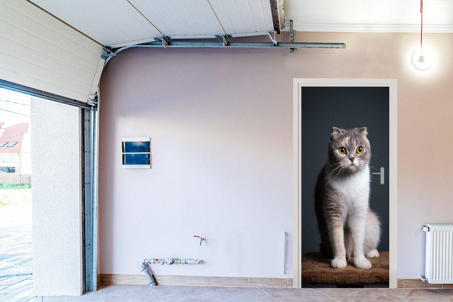 Fototapete für cm (1 Türtapete Türaufkleber, - bedruckt, MuchoWow Katze Haustiere Licht, 75x205 St), Matt, Tür, -