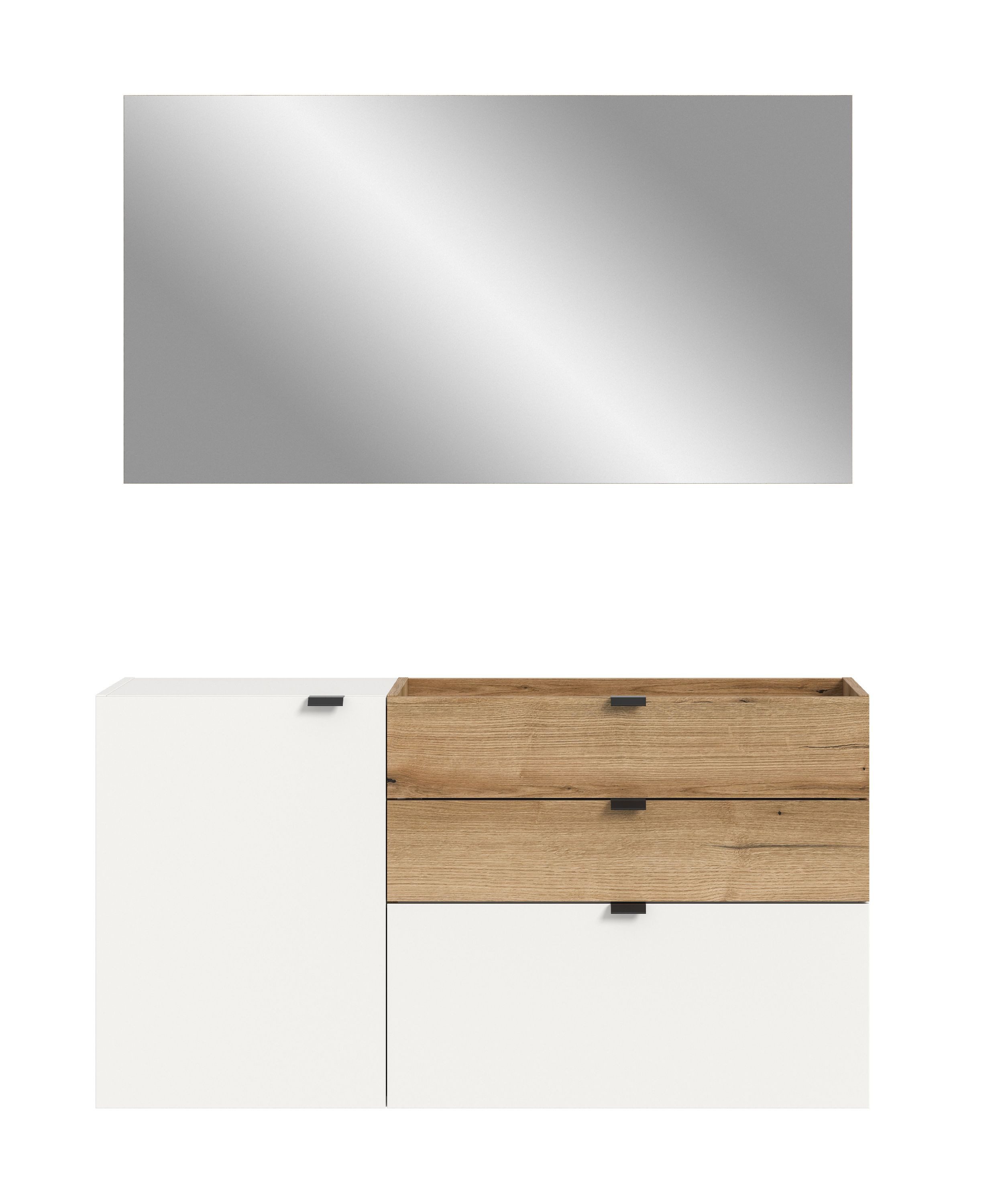 xonox.home Garderoben-Set Naro, (2tlg. Set inkl. Hängekommode, Spiegel), weiß Nachbildung Melamin beschichtet modern 120x194x37 cm