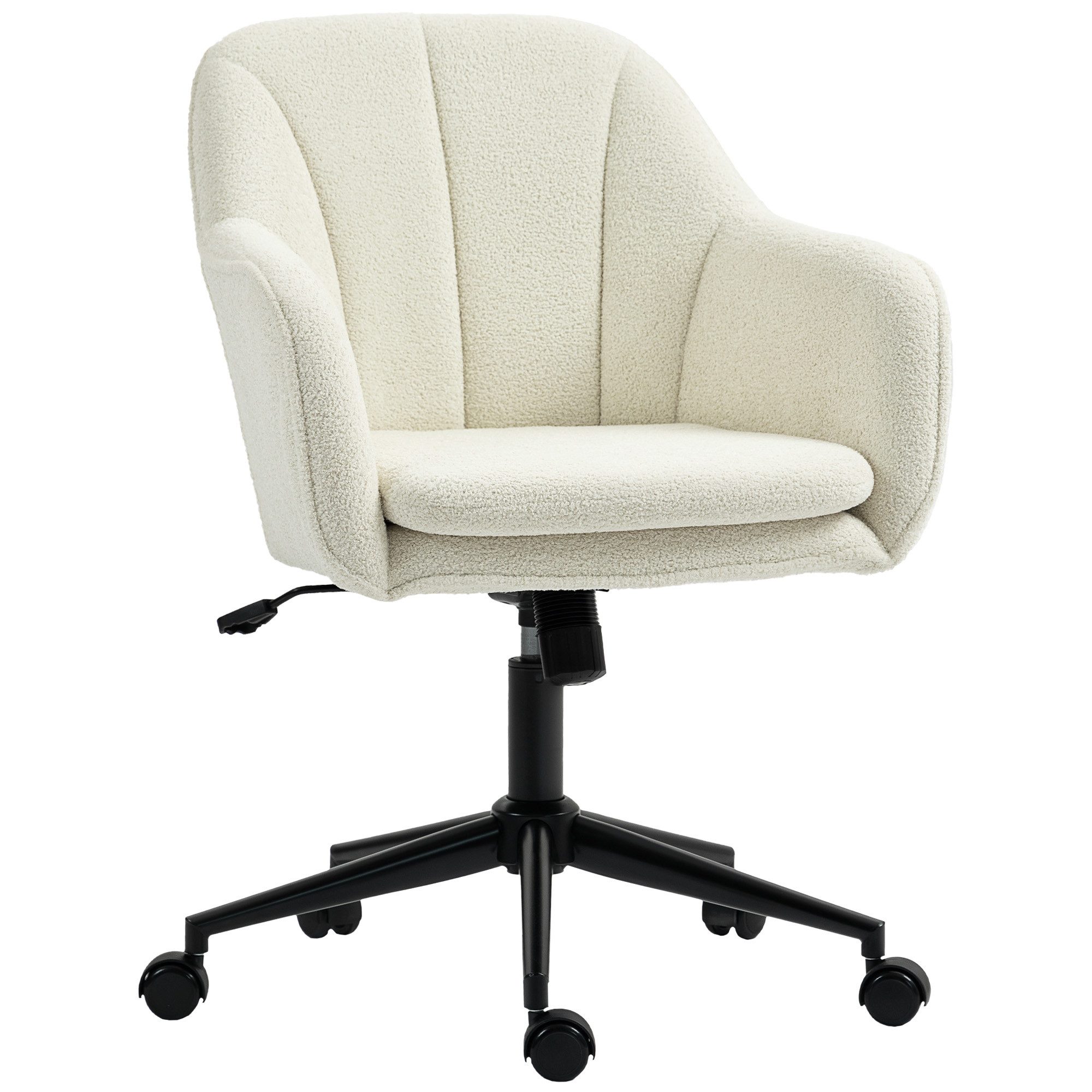 HOMCOM Bürostuhl Schreibtischstuhl Stuhl mit Schneeflanelloptik Höhenverstellbar (Drehstuhl, 1 St), für Schlafzimmer, Arbeitszimmer, Beige – Bild 2 von 5