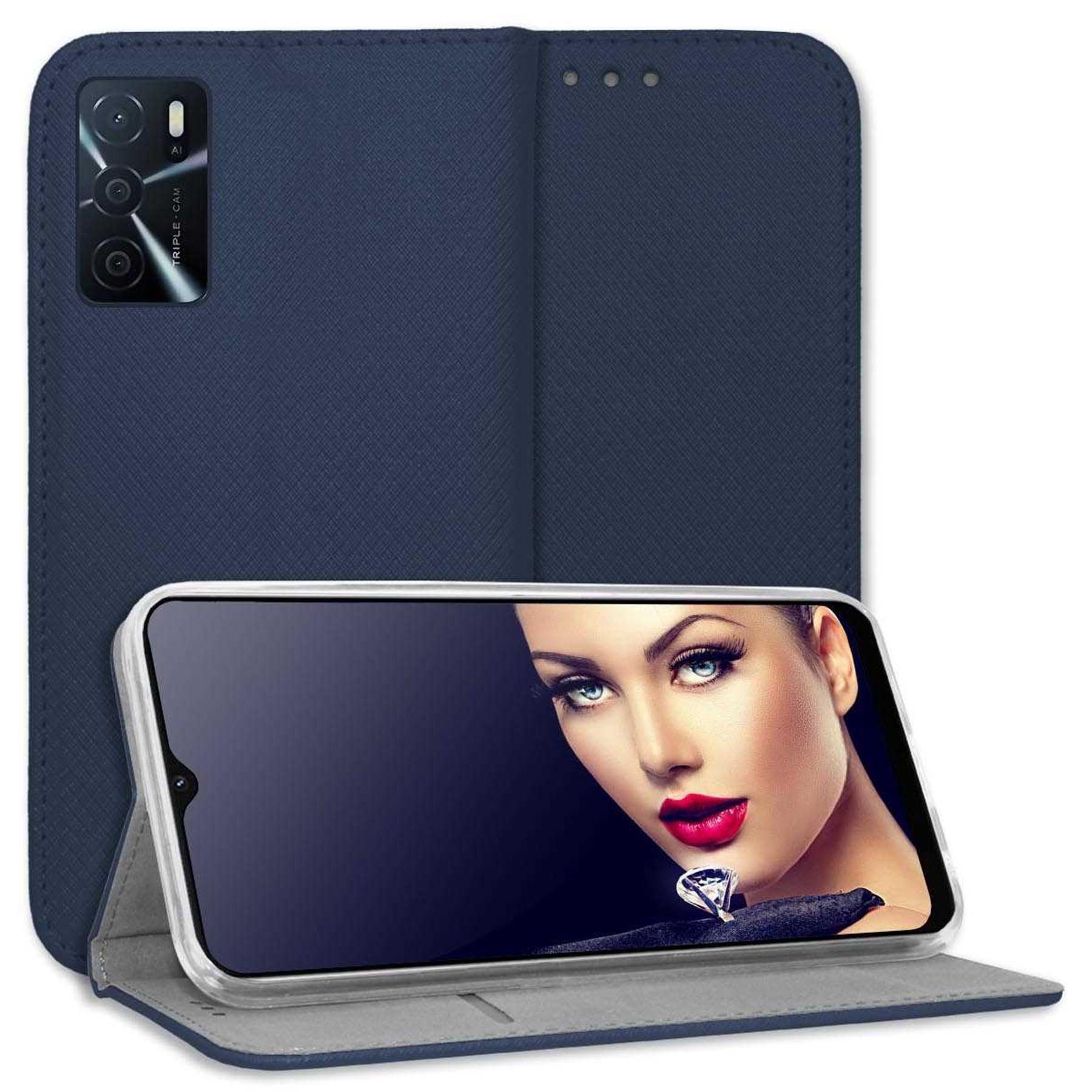 mtb more energy Smartphone-Hülle Smart Magnet für Oppo A16 / A16s, Blau, Bookstyle Klapphülle Cover Wallet Case aus Kunstleder