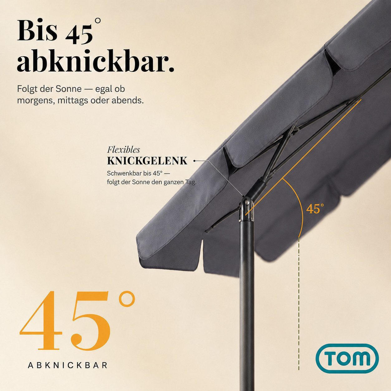 TOM Sonnenschirm 125x200 cm inklusive Kühltasche und Tragetasche, abknickbar, UV-Schutz: 50+, 180 g/m² Polyester – Bild 3 von 5