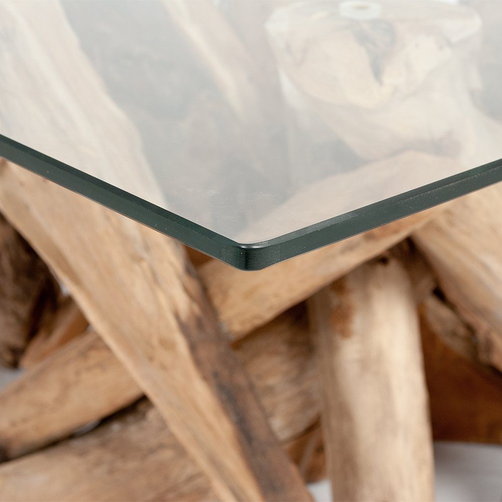 LebensWohnArt Couchtisch Individueller Teak Couchtisch TORA-eckig Glasplatt günstig online kaufen
