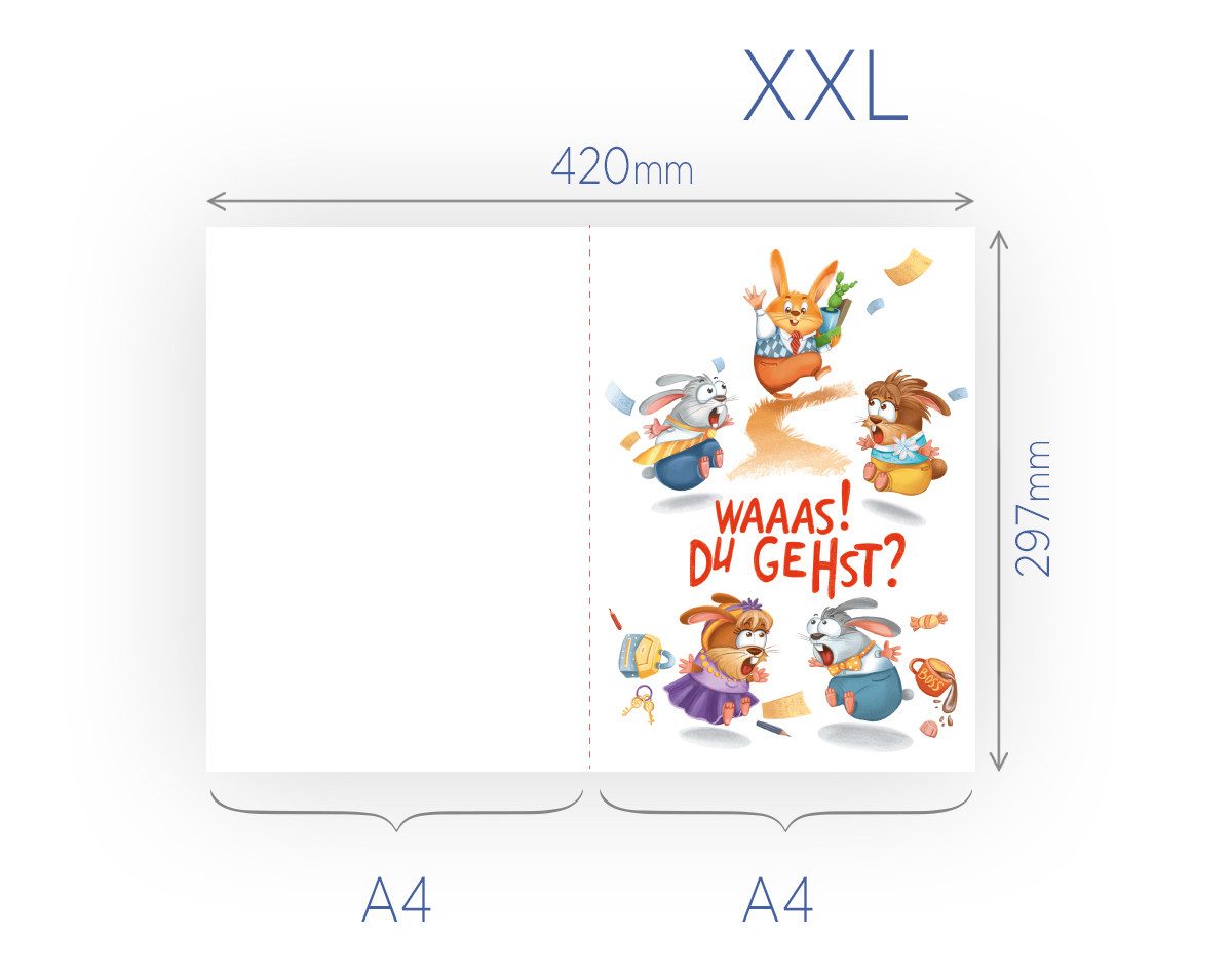 JUNAPACK Abschiedskarte mit Umschlag XXL A4 lustige Klappkarte Jobwechsel Kündigung Kollegen, Witzige A4-Klappkarte mit UV-Lack, viel Platz und passendem Umschlag