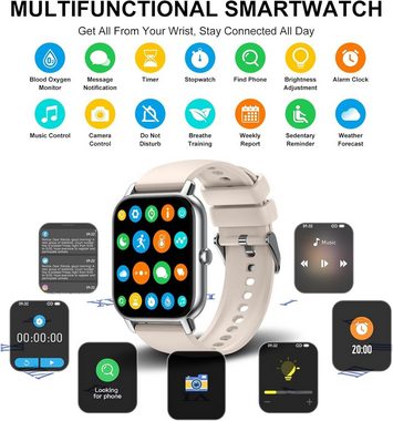 Nerunsa Smartwatch (1,85 Zoll, Android iOS), mit Telefonfunktion 110+ Sportmodi Fitnessuhr mit IP68 Wasserdicht Uhr
