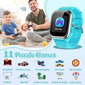 Kaacly für Jungen Mädchen Kinder Geburtstag/Weihnachten Geschenke Smartwatch, mit Telefon Anruf SOS Musik Video Kamera Schrittzähler Alarm