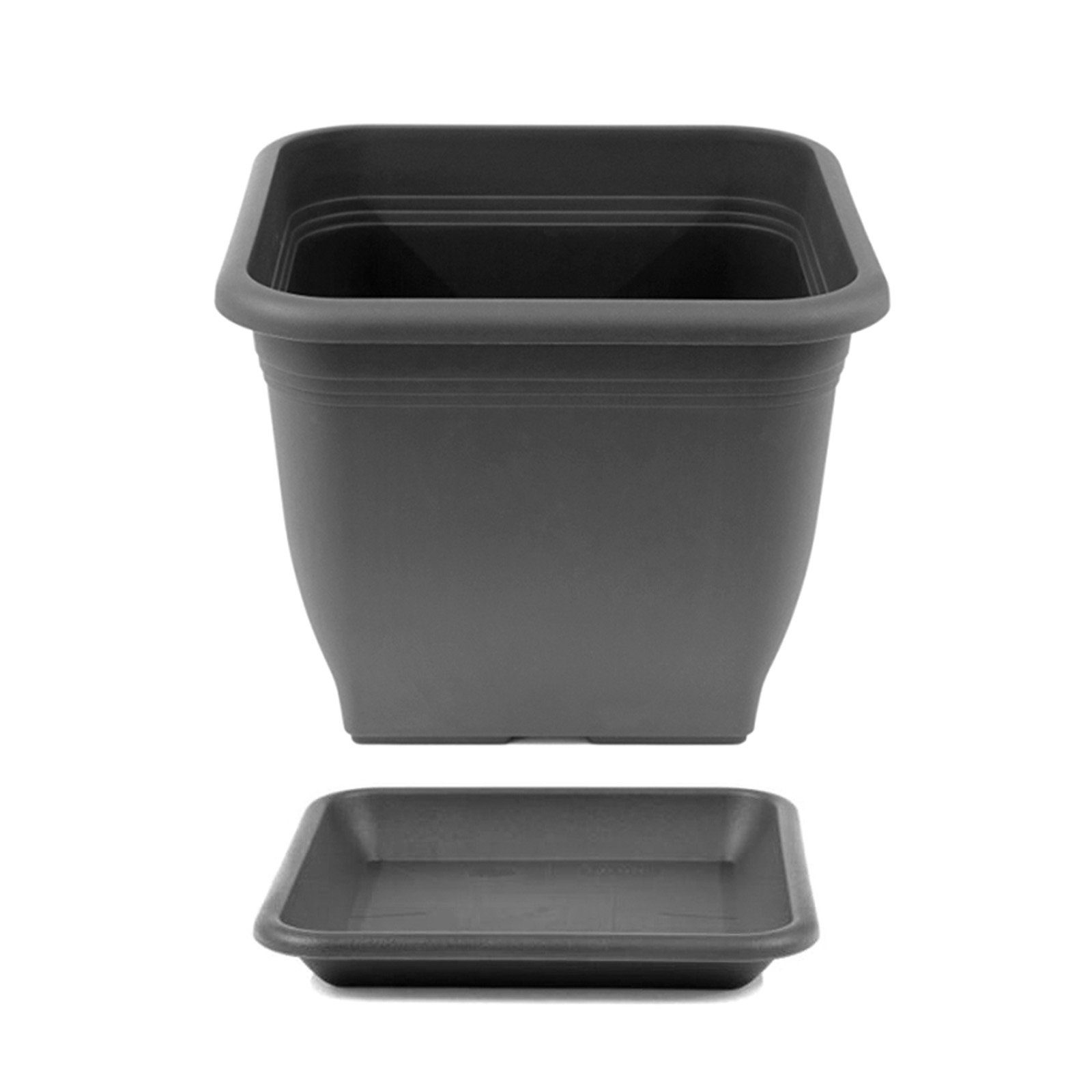 HAC24 Blumentopf Pflanztopf Pflanzkübel Pflanzuntersetzer Blumenkübel Pflanzcontainer (1 St), Kunststoff 23 x 23 cm incl. Untersetzer Eckig Anthrazit | Pflanzkübel