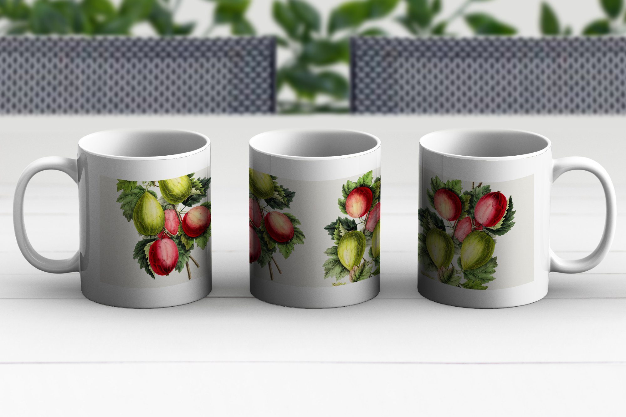 Geschenk Teetasse, Teetasse, Feigen Becher, Blumen Früchte, - - MuchoWow Tasse Kaffeetassen, Keramik,